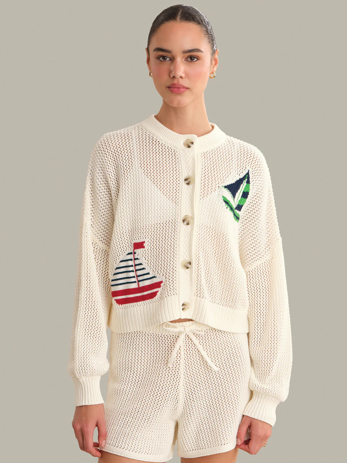 525 AMERICA Tide Mesh Nautical Cardigan