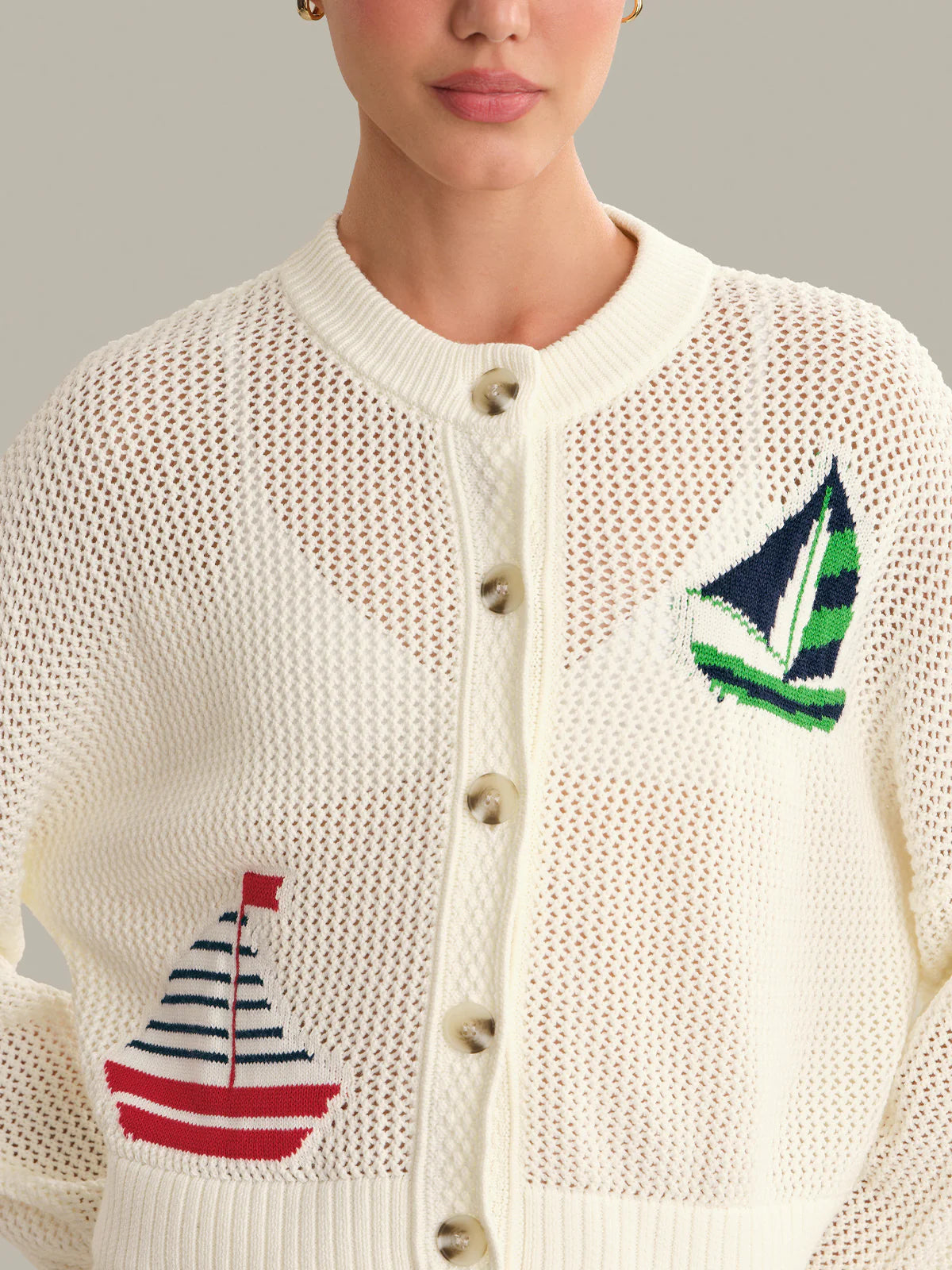 525 AMERICA Tide Mesh Nautical Cardigan