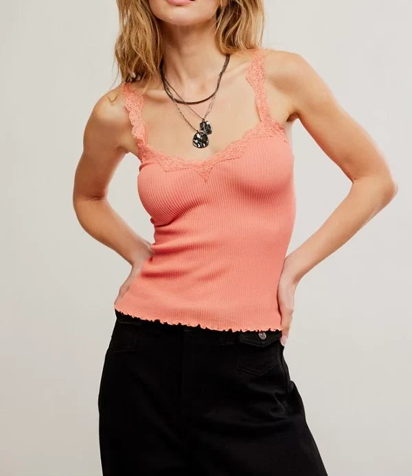 FREE PEOPLE Spring Fever Cami in Coral Crimson
