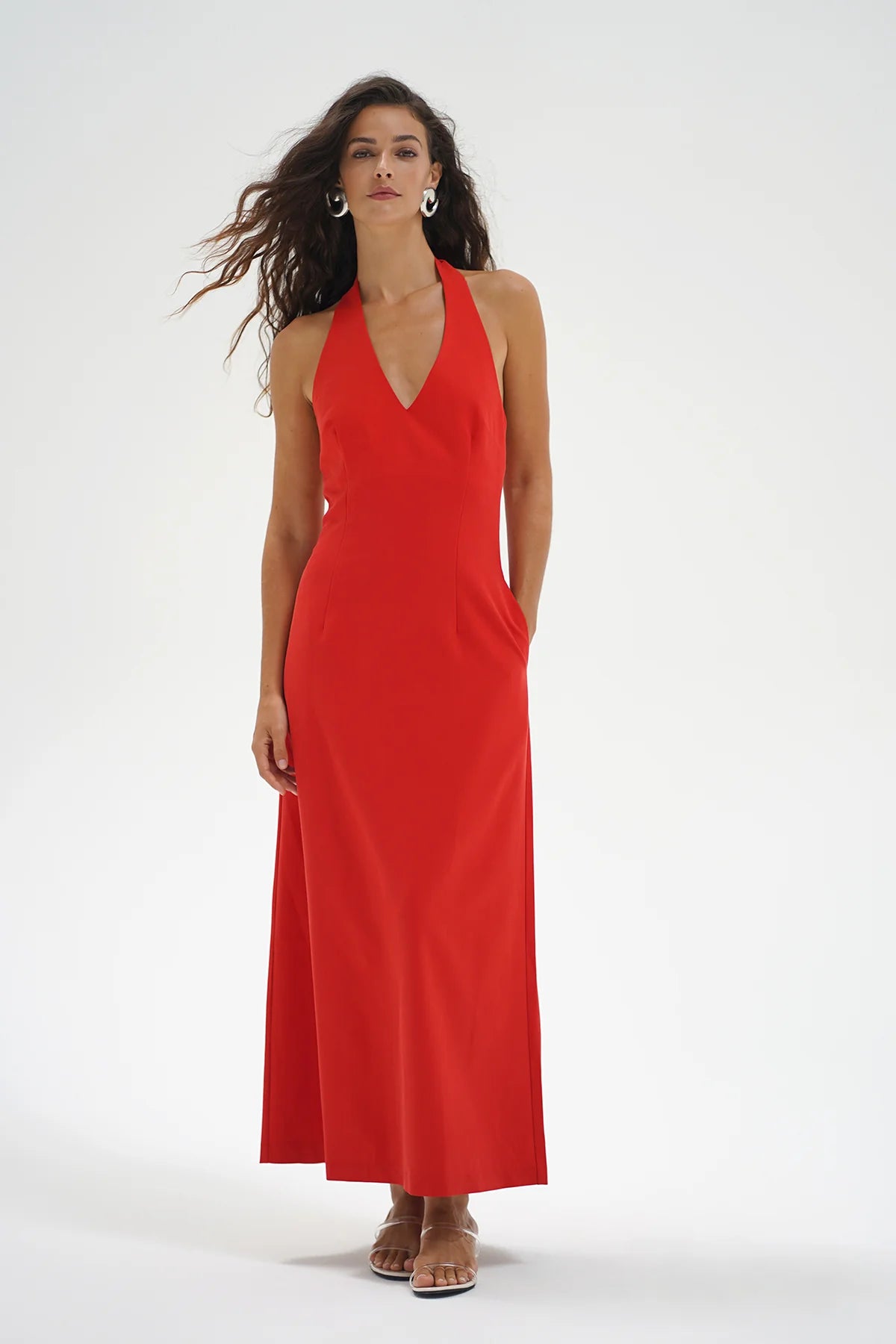 LNA Abria Halter Dress in Red Chambray