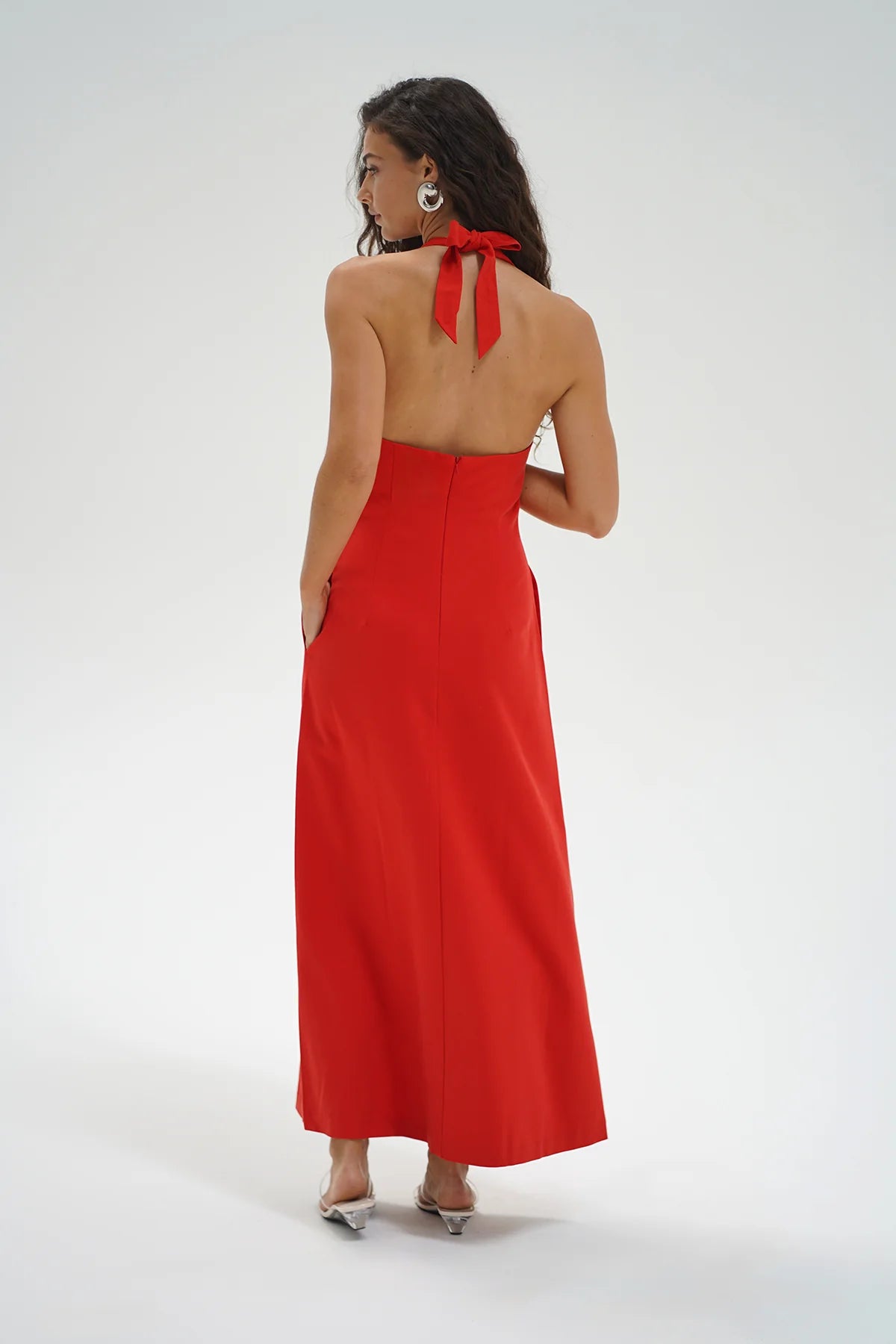 LNA Abria Halter Dress in Red Chambray