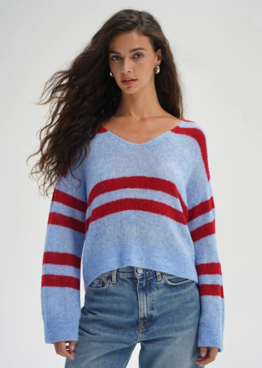 LNA Lucca Stripe Sweater Crimson Sky