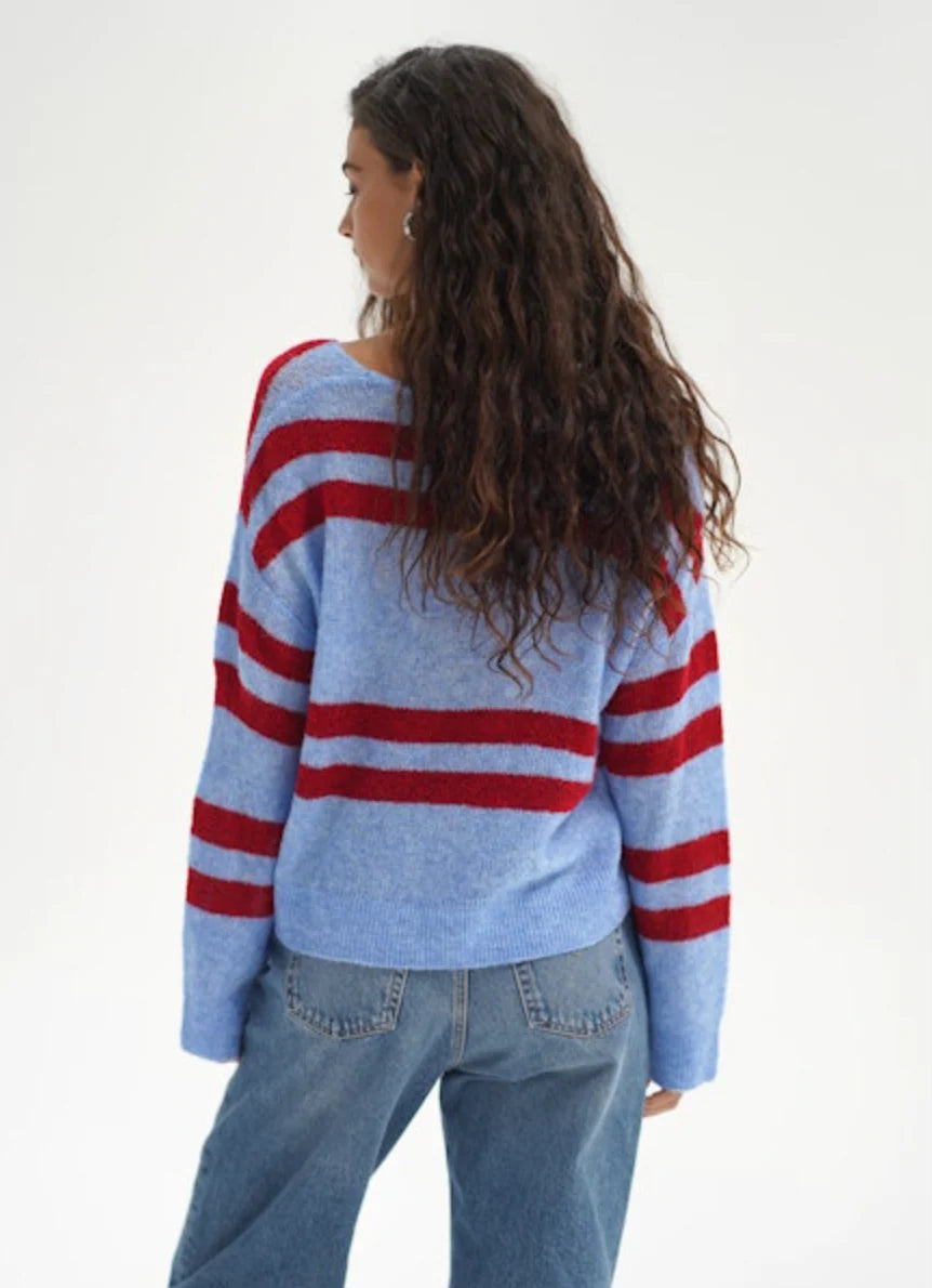 LNA Lucca Stripe Sweater Crimson Sky