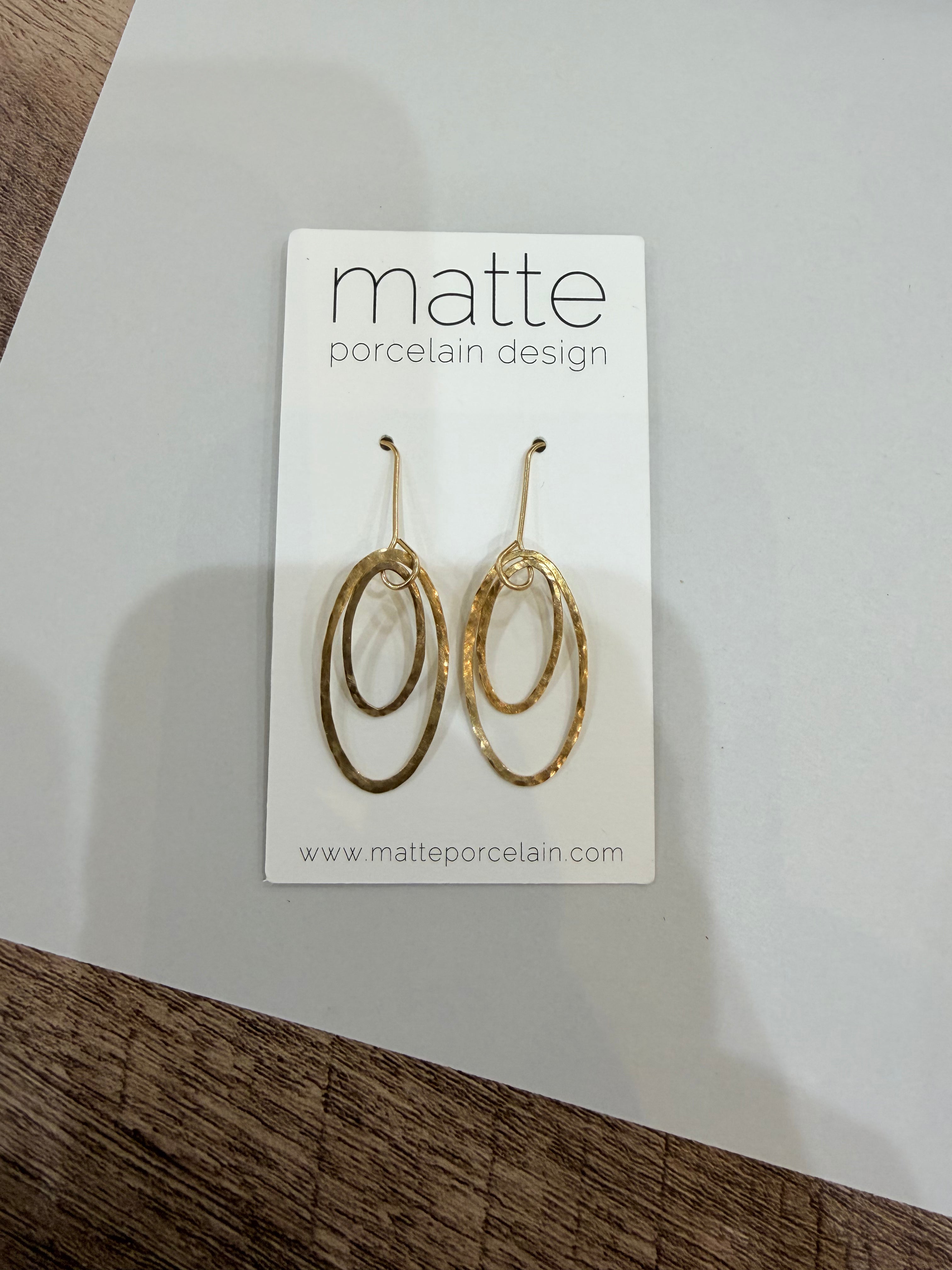 MATTE PORCELAIN Hammered Double Oval Earrings