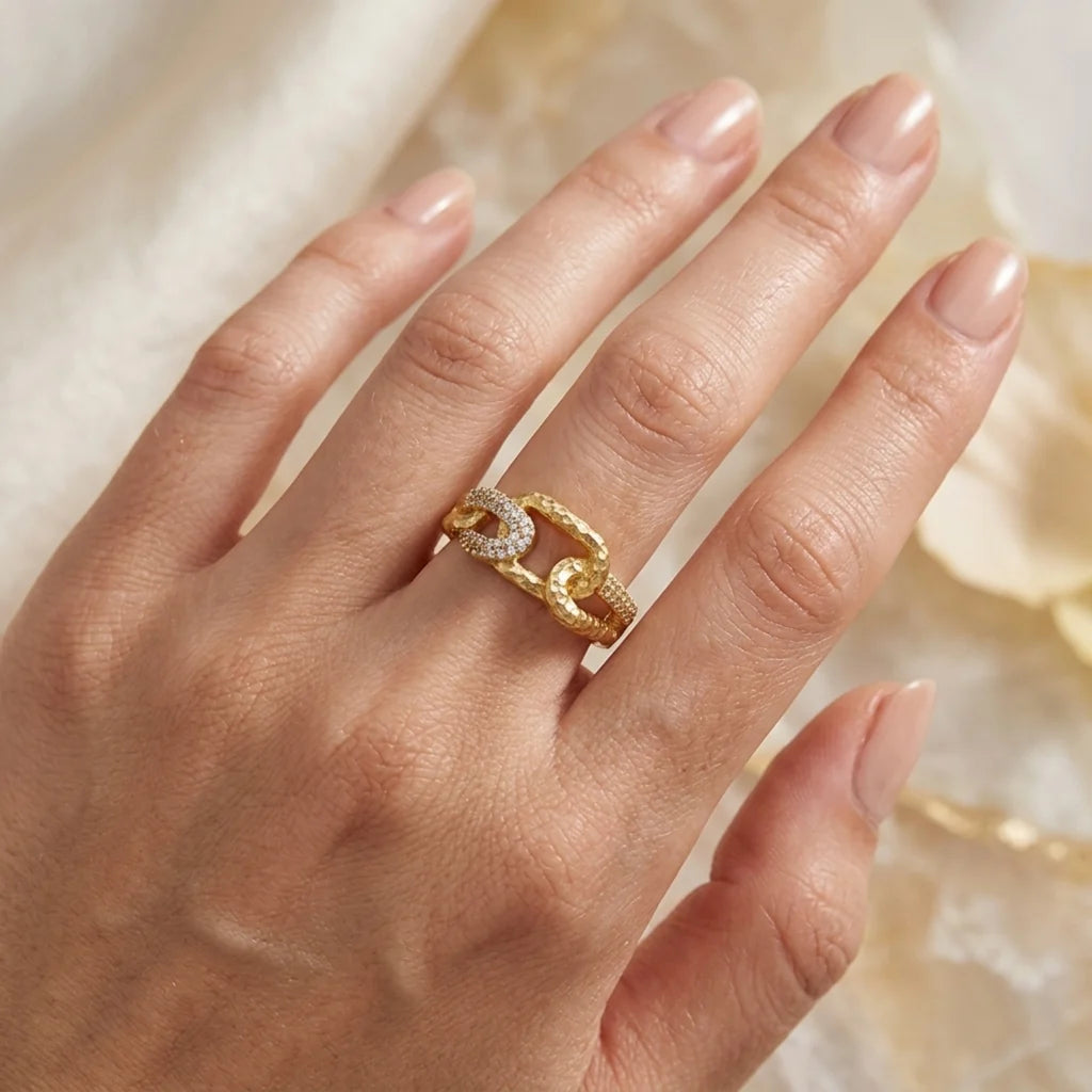 TAT2 DESIGNS Gold Isla Pavé Link Band Ring