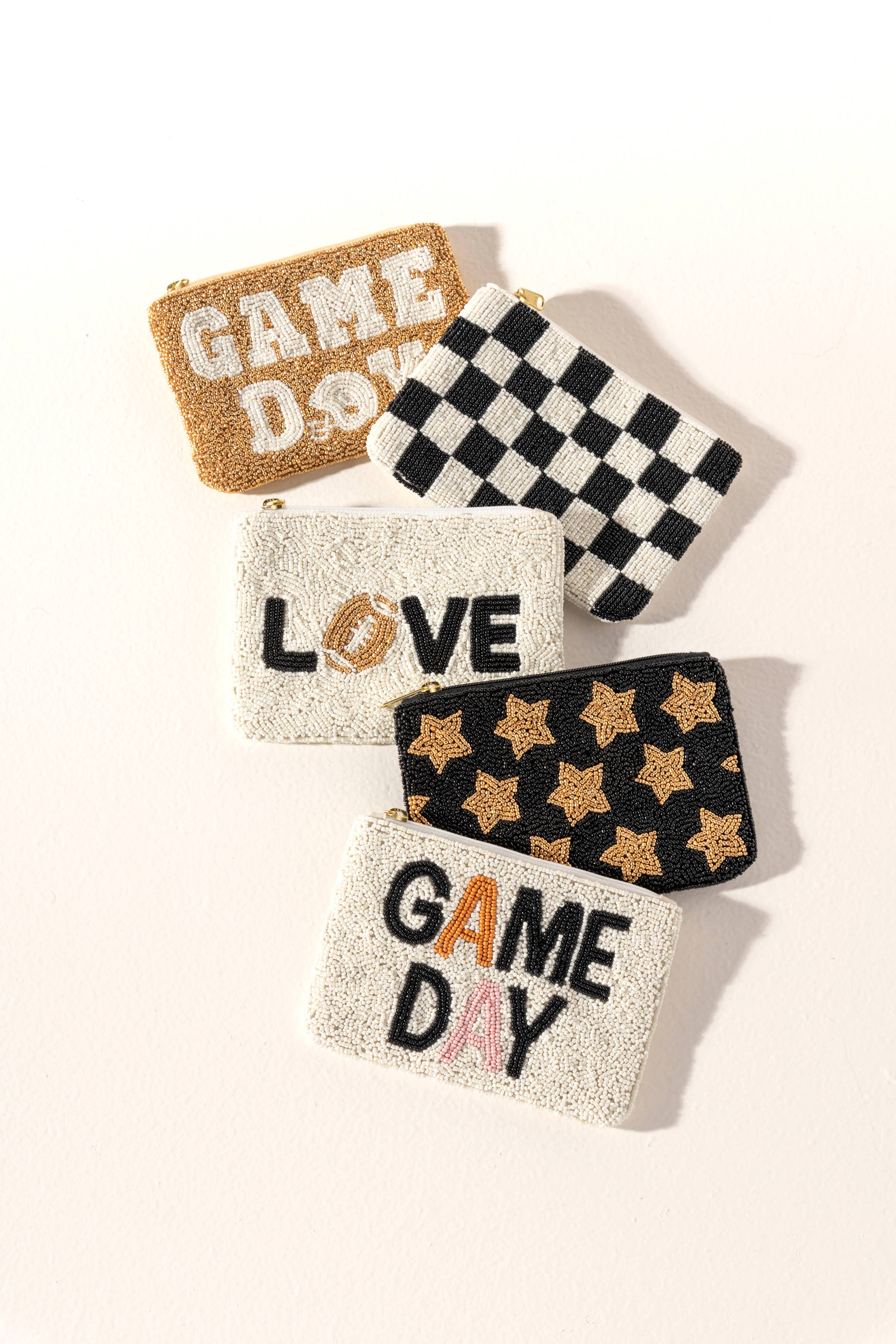 CHECKS BEADED ZIP POUCH