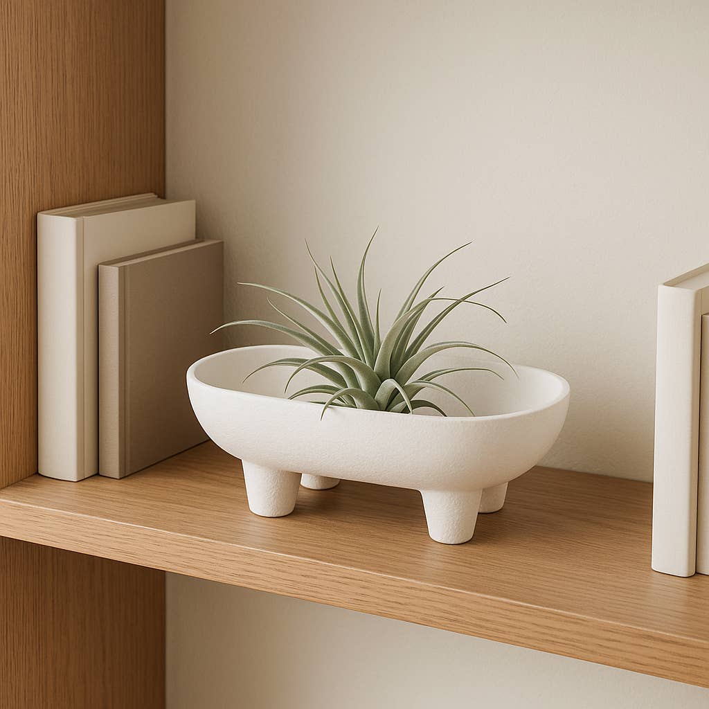 Decorative Bowl - White Ceramic Rounded Rectangle, 10 in.