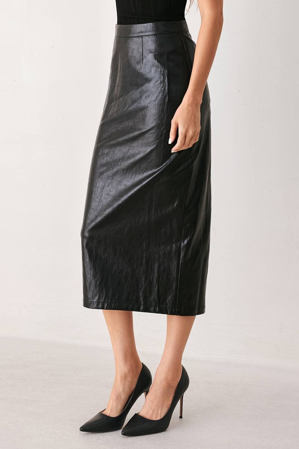 *PREORDER* FLYING TOMATO Black Faux Leather Pencil Skirt