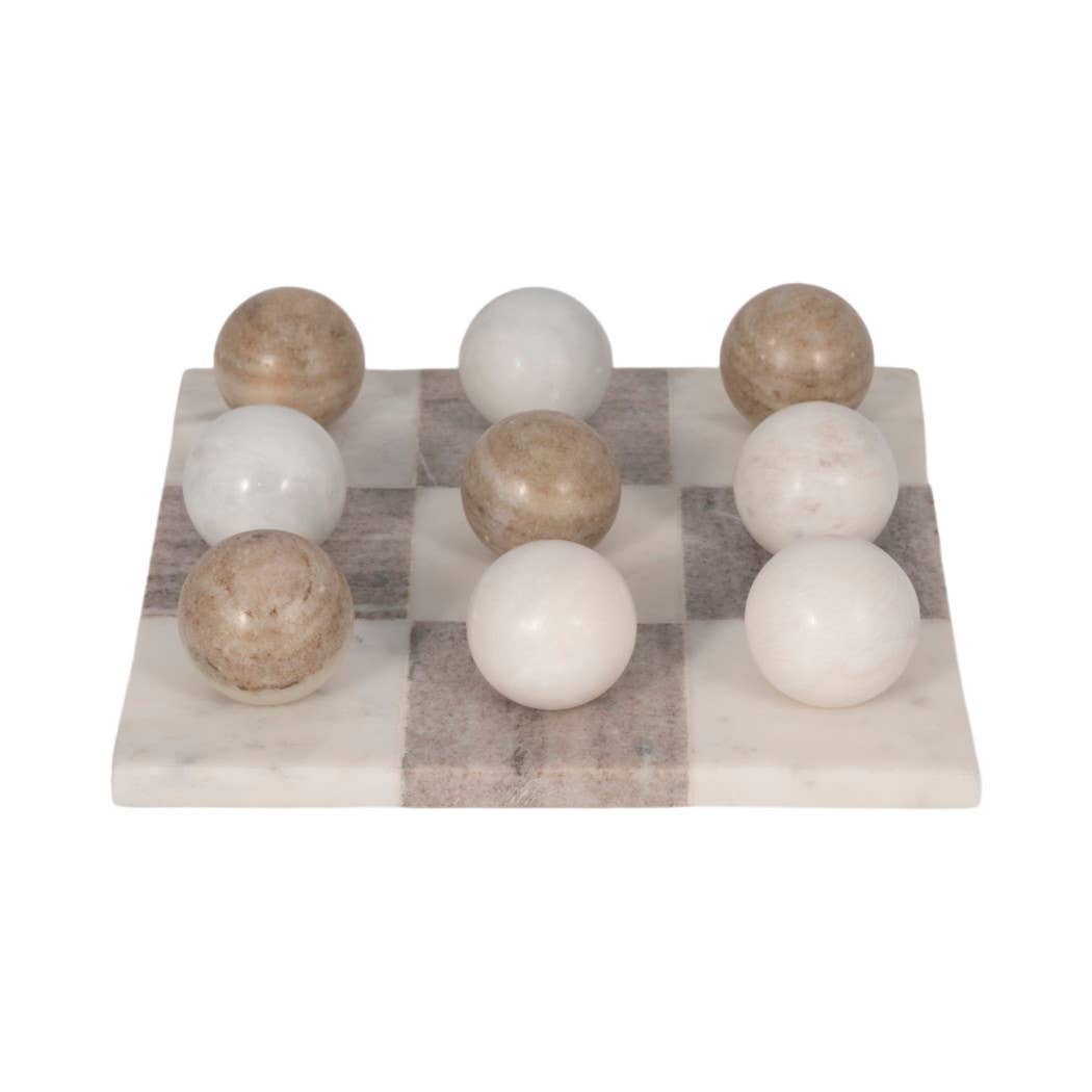 Table Top Game - Ivory Marble Elegant Tic-Tac-Toe, 9 in.