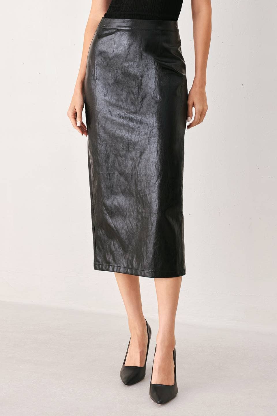 *PREORDER* FLYING TOMATO Black Faux Leather Pencil Skirt
