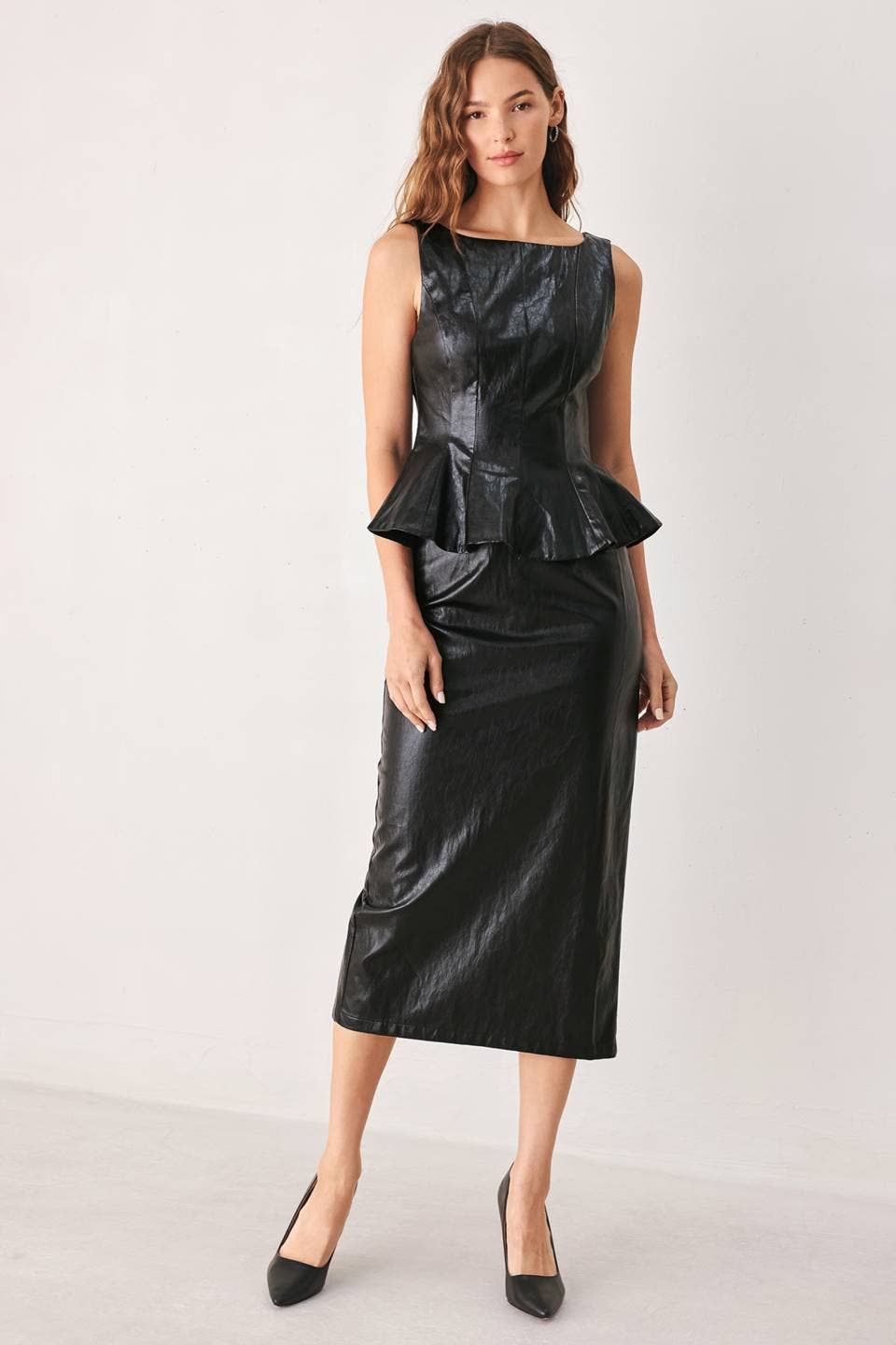 *PREORDER* FLYING TOMATO Black Faux Leather Pencil Skirt