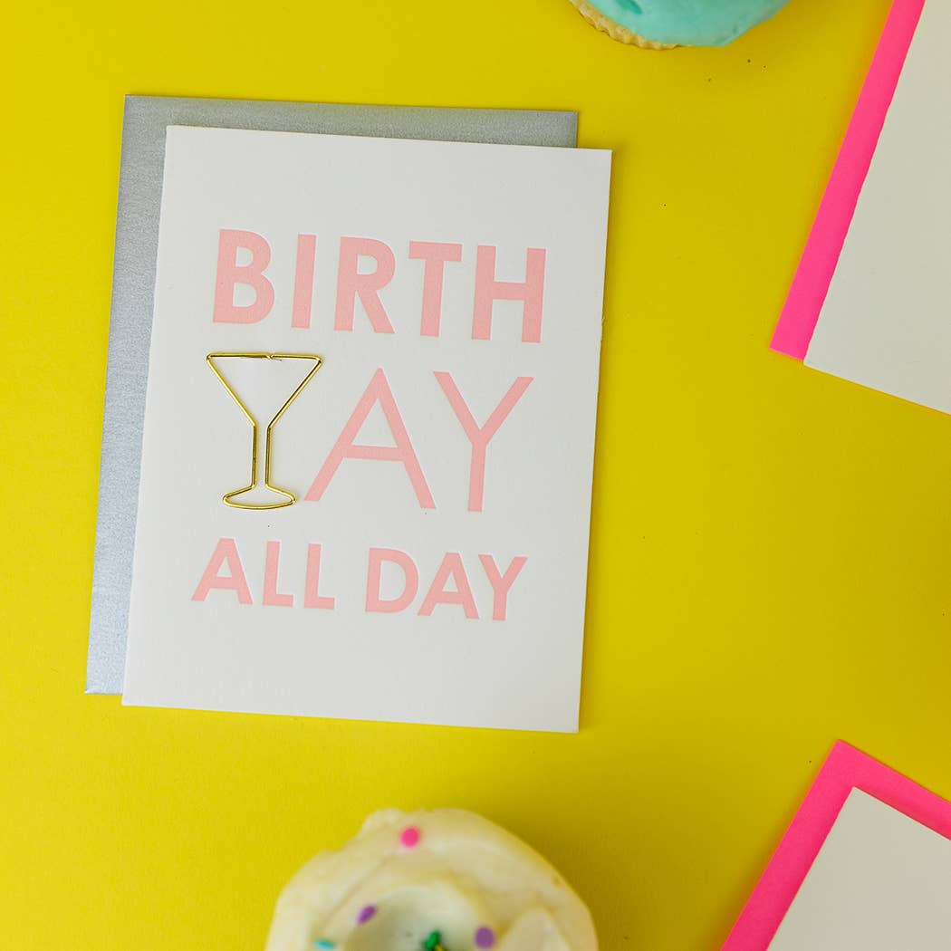 Birth Yay All Day Paper Clip Letterpress Greeting Card