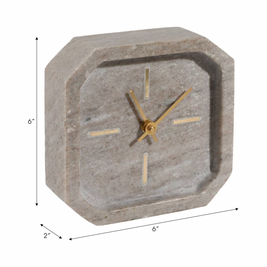 Brown/Gold 6 in. Modern Marble Octagon Table Clock