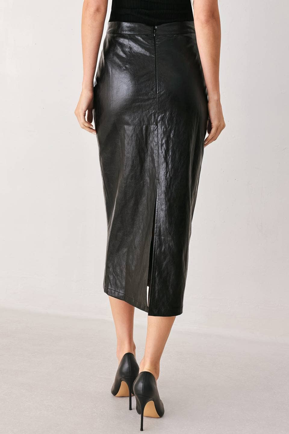 *PREORDER* FLYING TOMATO Black Faux Leather Pencil Skirt