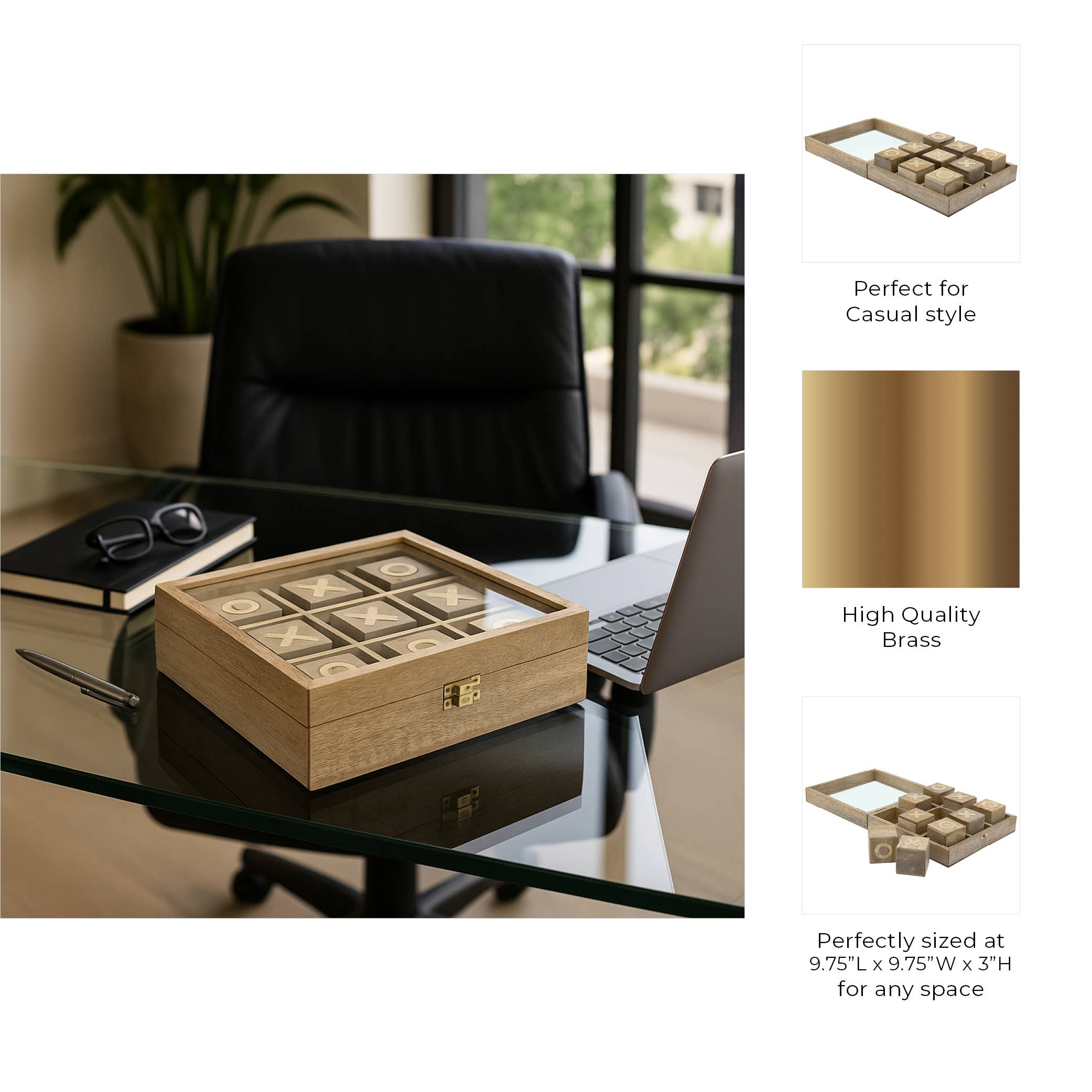 Tic-Tac-Toe Game Set - Brown Wood/Glass Square