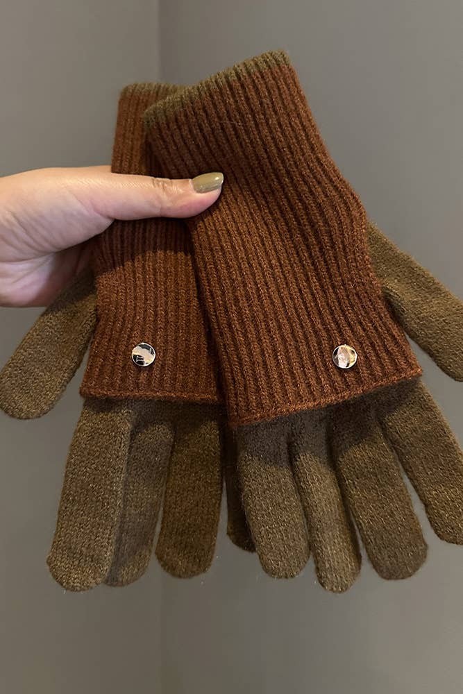 Colorblock Knitting Gloves ZK2452: 3 / One Size