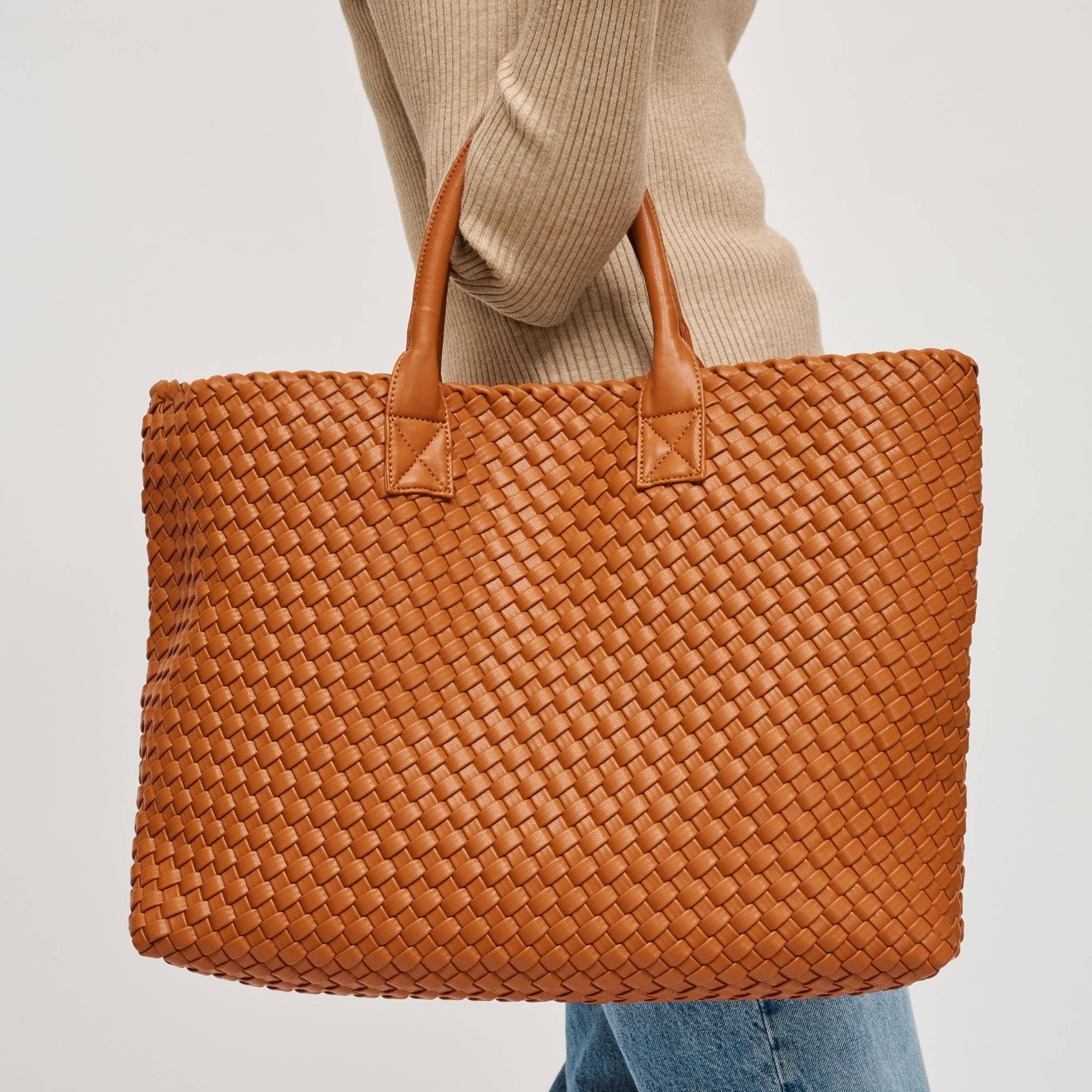 Ithaca Woven Vegan Leather Tote: Black