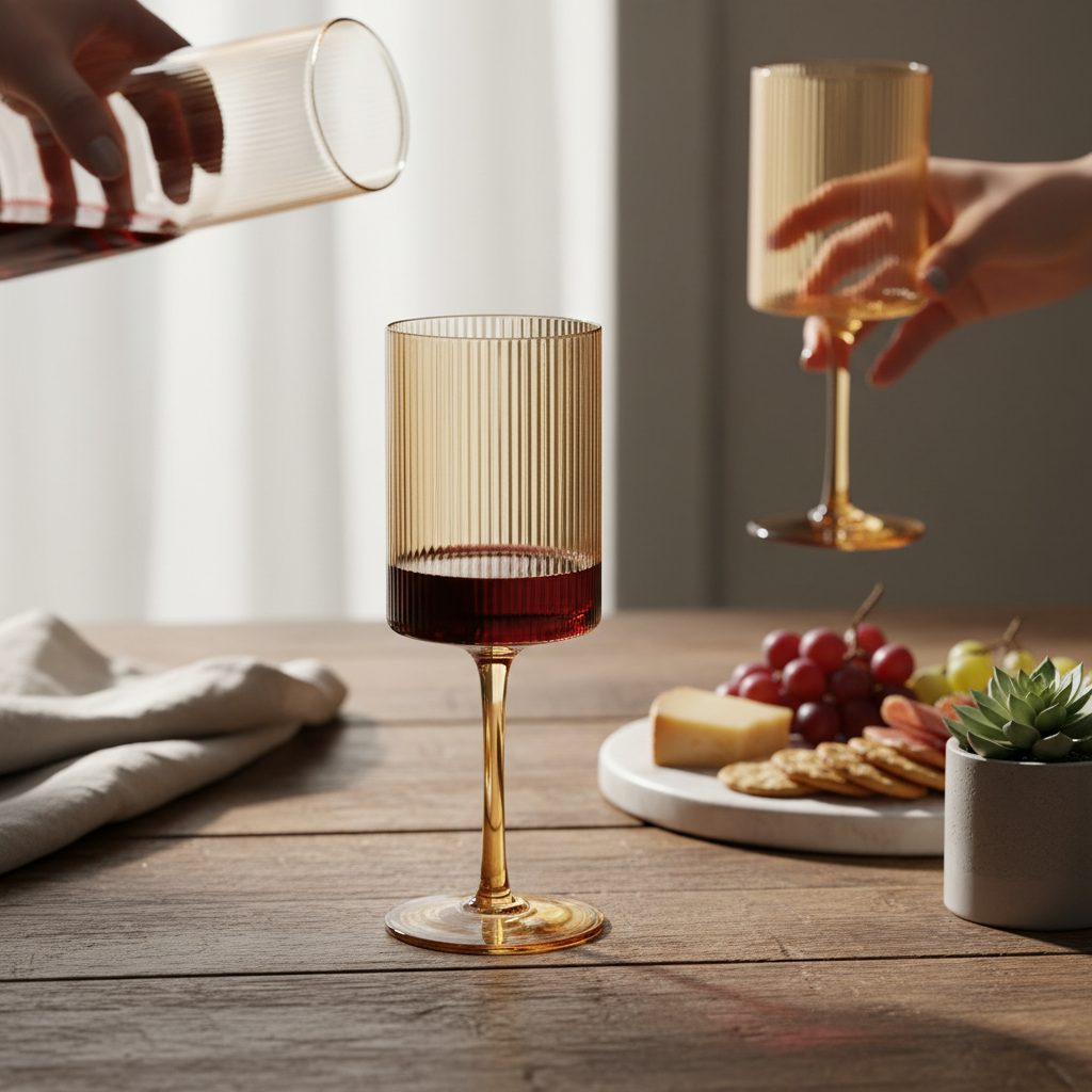 VIKKO Malibu Ribbed Wine Glass, Amber, 17 Oz (set of 2)