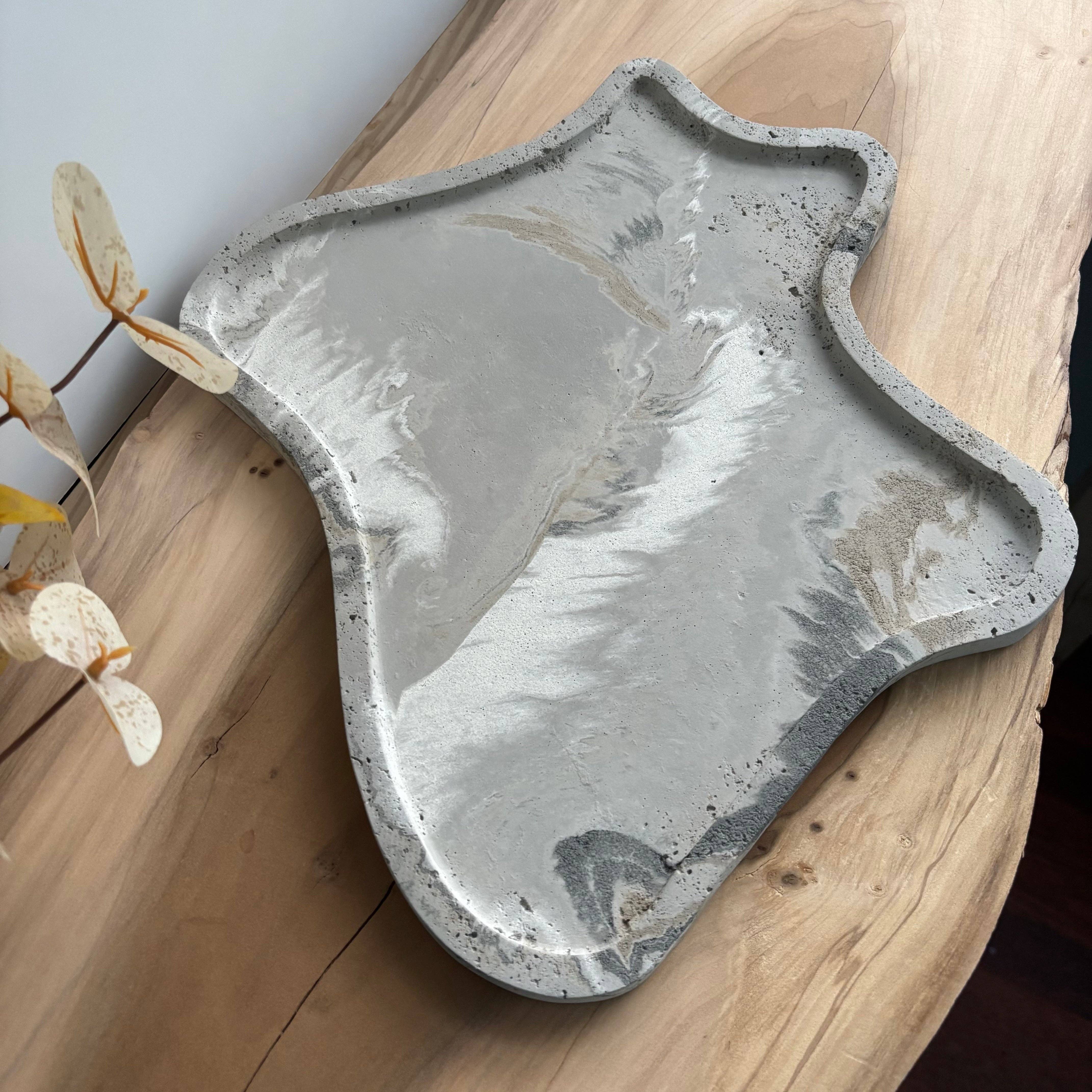 Nyx- Organic Concrete Tray | Centerpiece | Decorative Tray: Black Fusion Marble