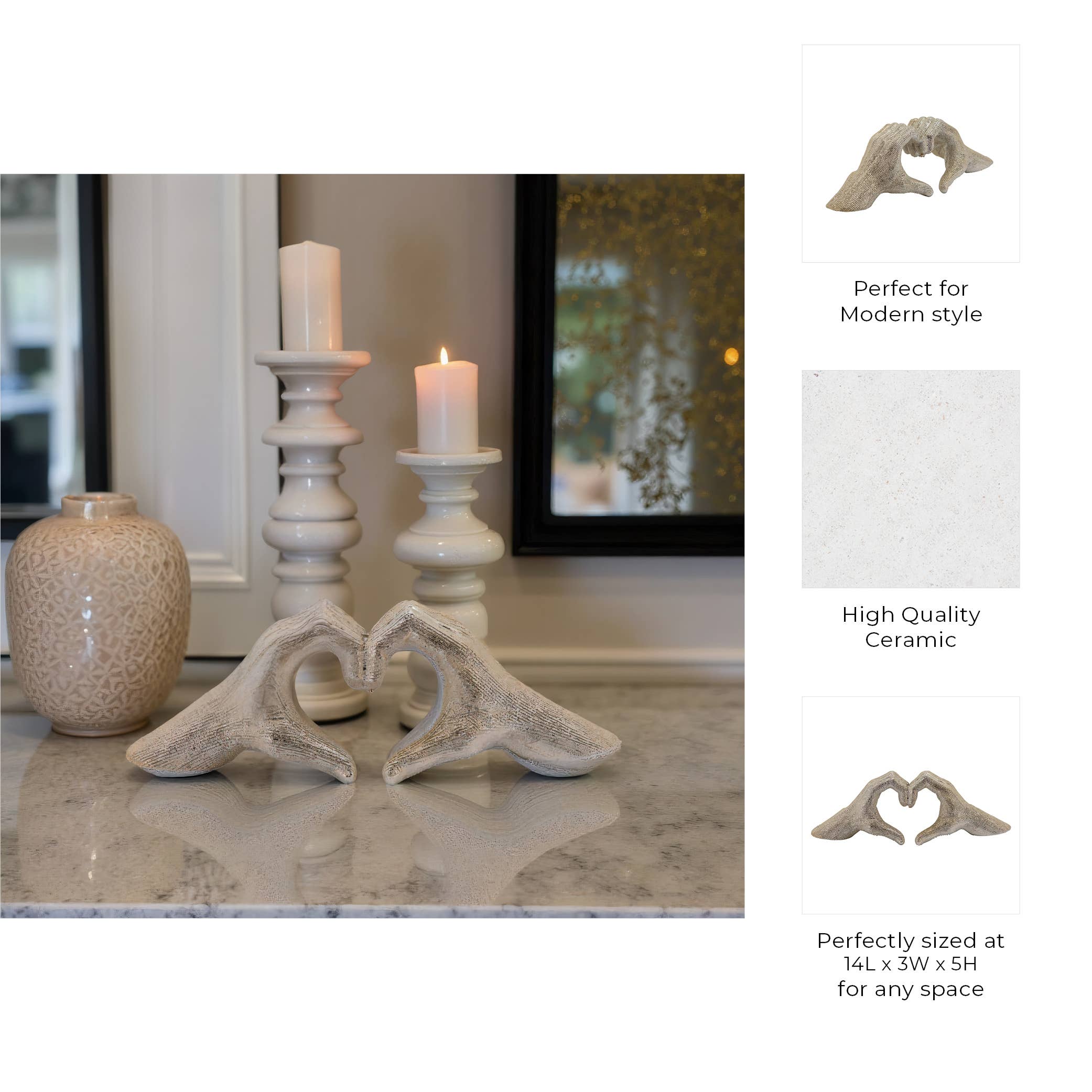 Ceramic Hands Heart Decorative Sculpture - Gold, 5 in.