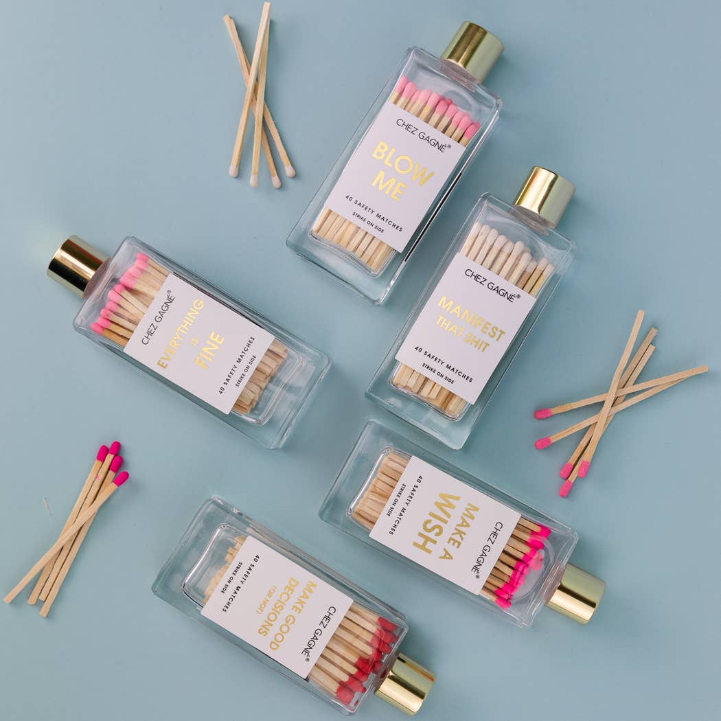 Make A Wish - Birthday Glass Bottle Safety Matches - Bright Pink