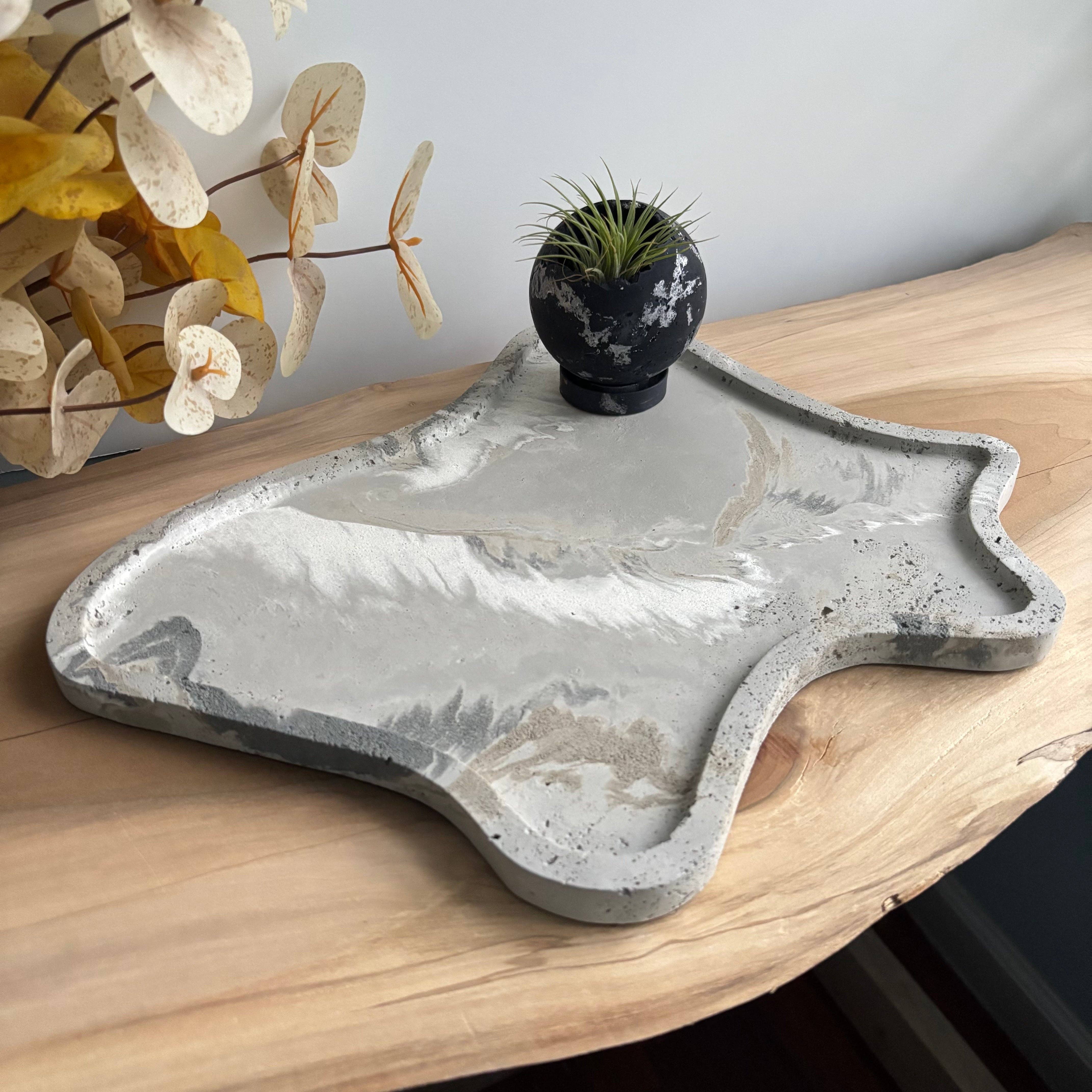 Nyx- Organic Concrete Tray | Centerpiece | Decorative Tray: Black Fusion Marble
