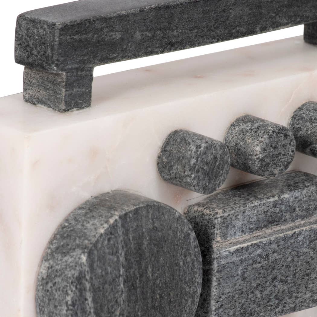 Decorative Figurine - White/Black Marble Boombox, 5 in.