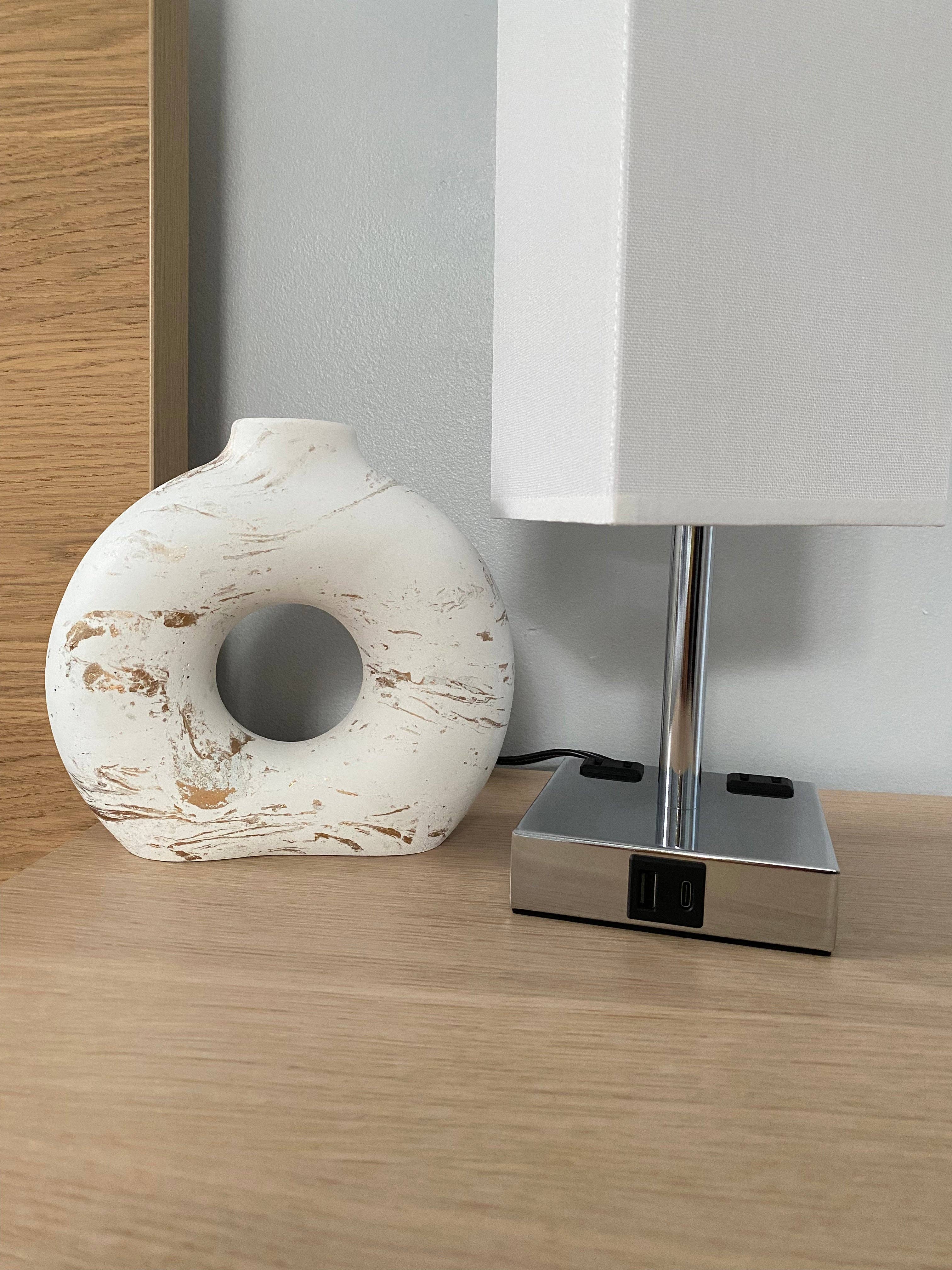Donut Concrete Vase | Circular Hollow Vase: White & Gold