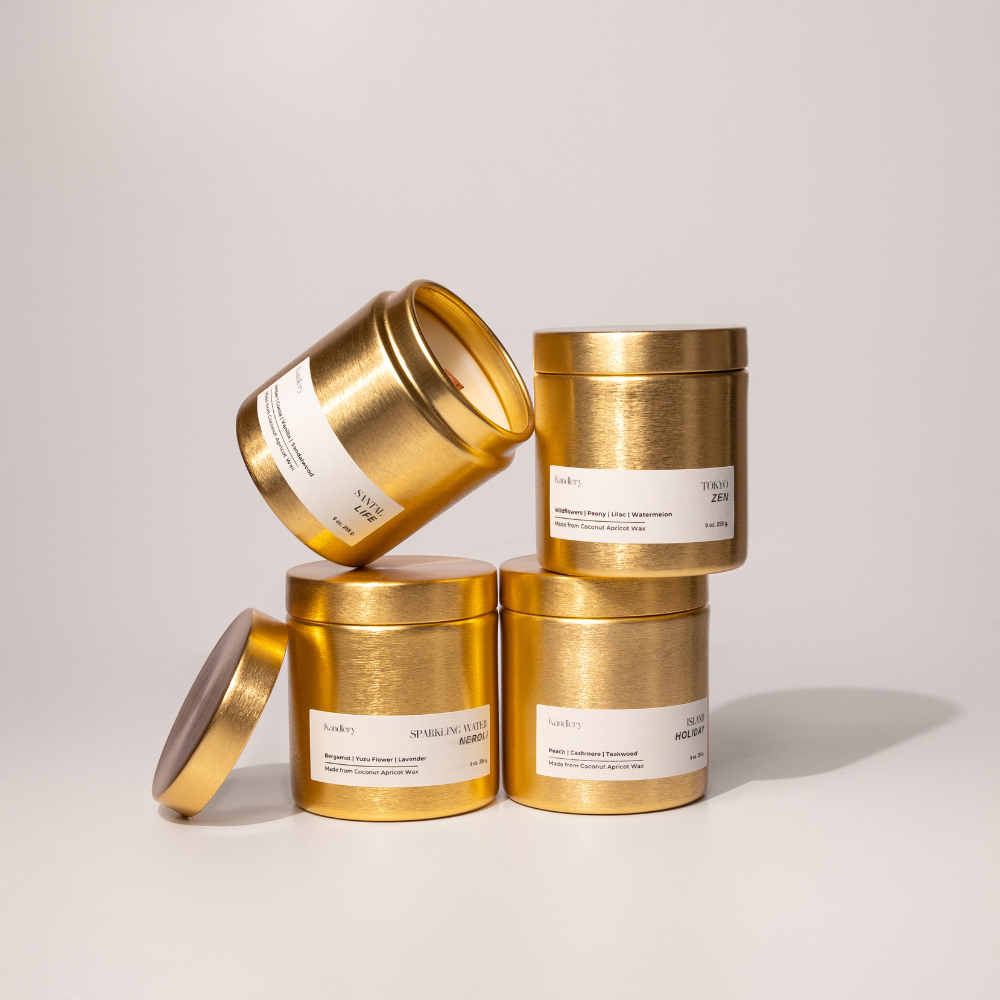 White Label Candle | 9 oz Gold Jar Eco Luxury | Coconut Wax: *Best Seller* Santal Life / Wood Wick