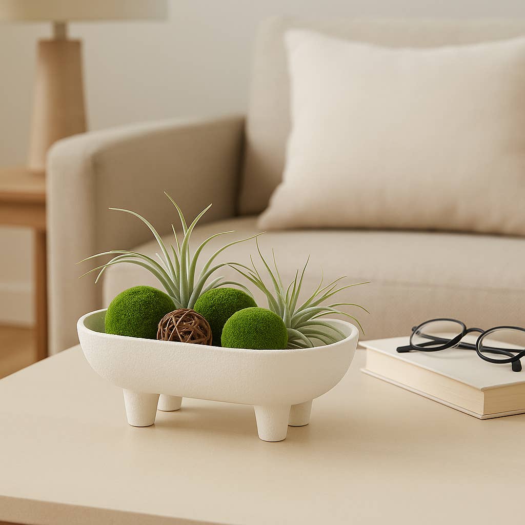 Decorative Bowl - White Ceramic Rounded Rectangle, 10 in.