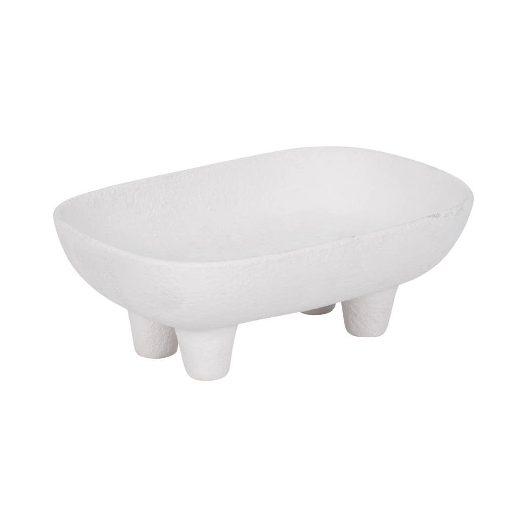 Decorative Bowl - White Ceramic Rounded Rectangle, 10 in.