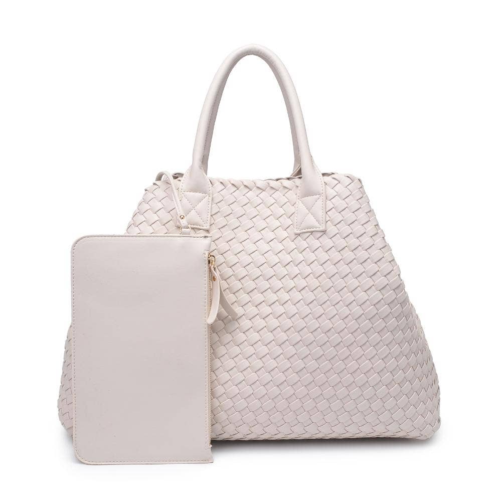 Ithaca Woven Vegan Leather Tote: Black