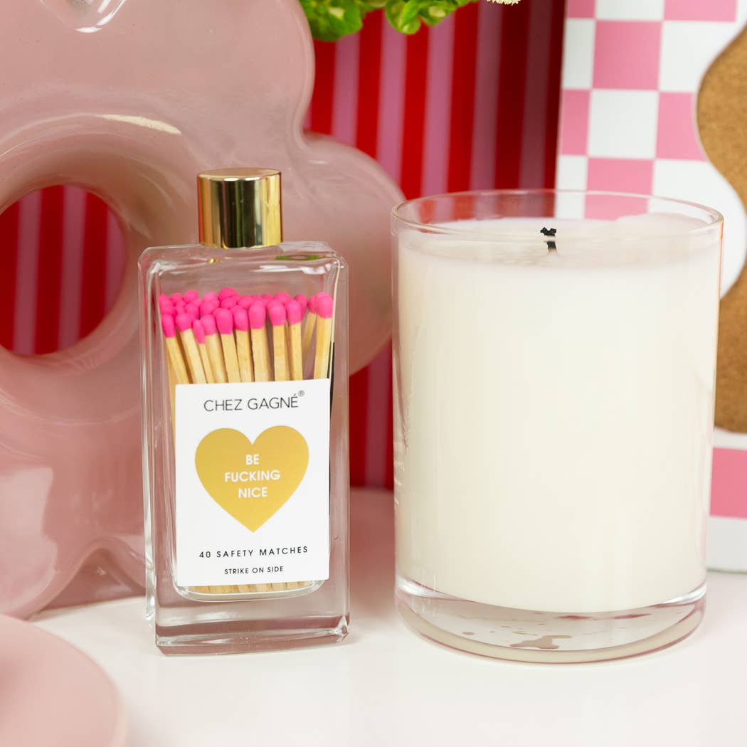 Be Fucking Nice - Glass Bottle Safety Matches - Bright Pink