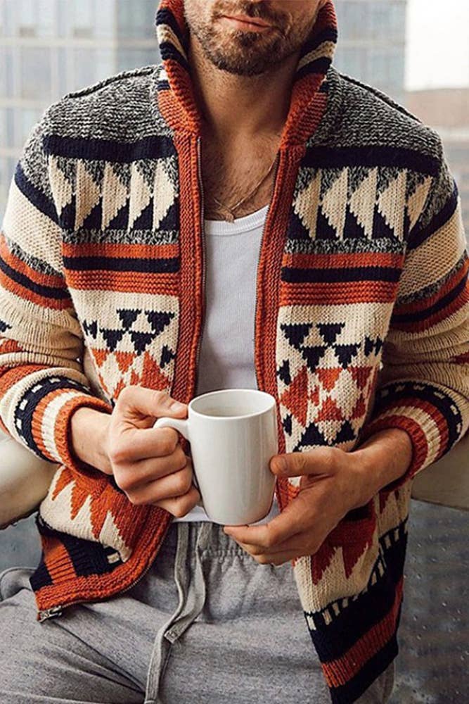 Men's Aztec Knitting Western Cardigan