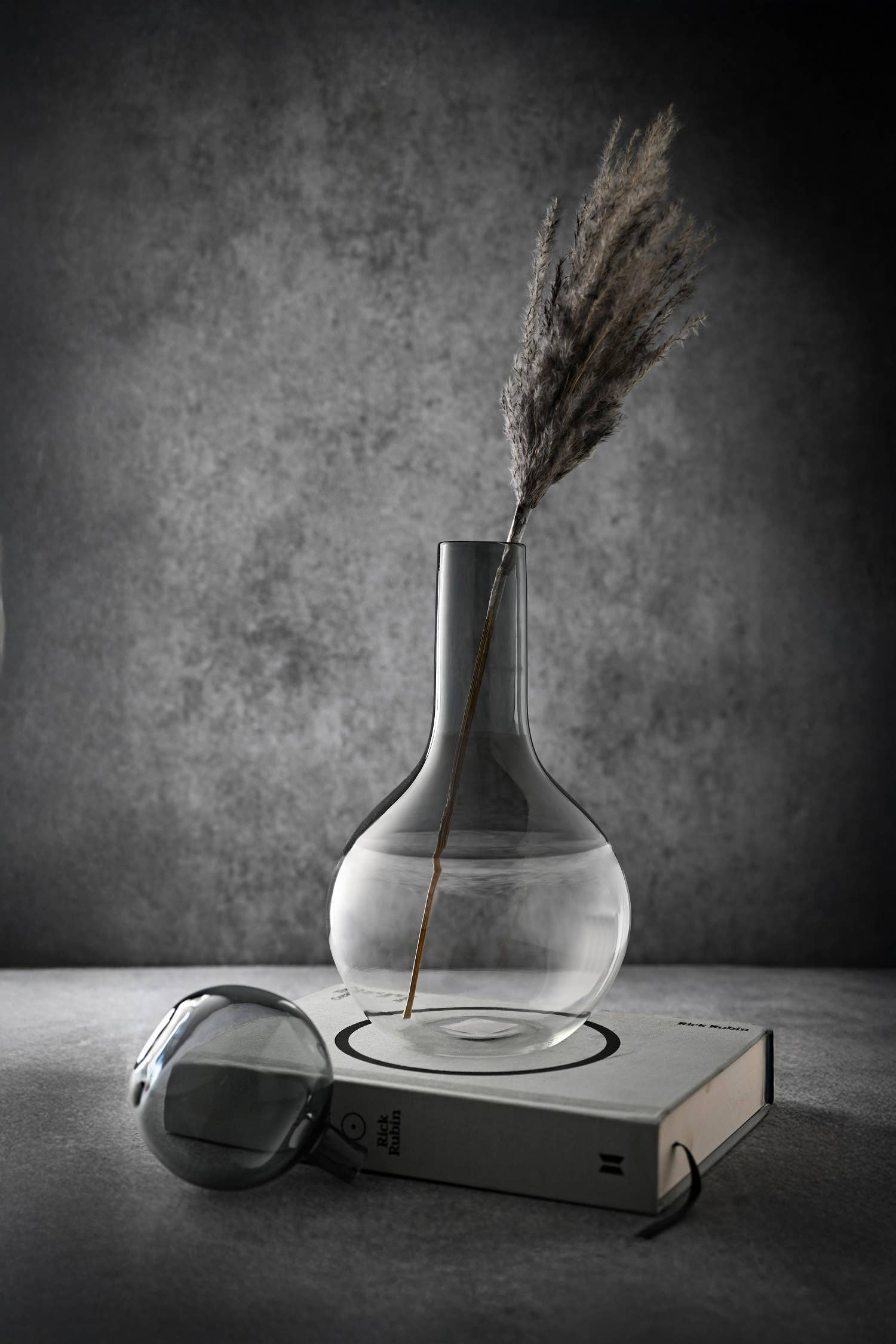 Decorative Glass Bottle: Clear & Gray Vase