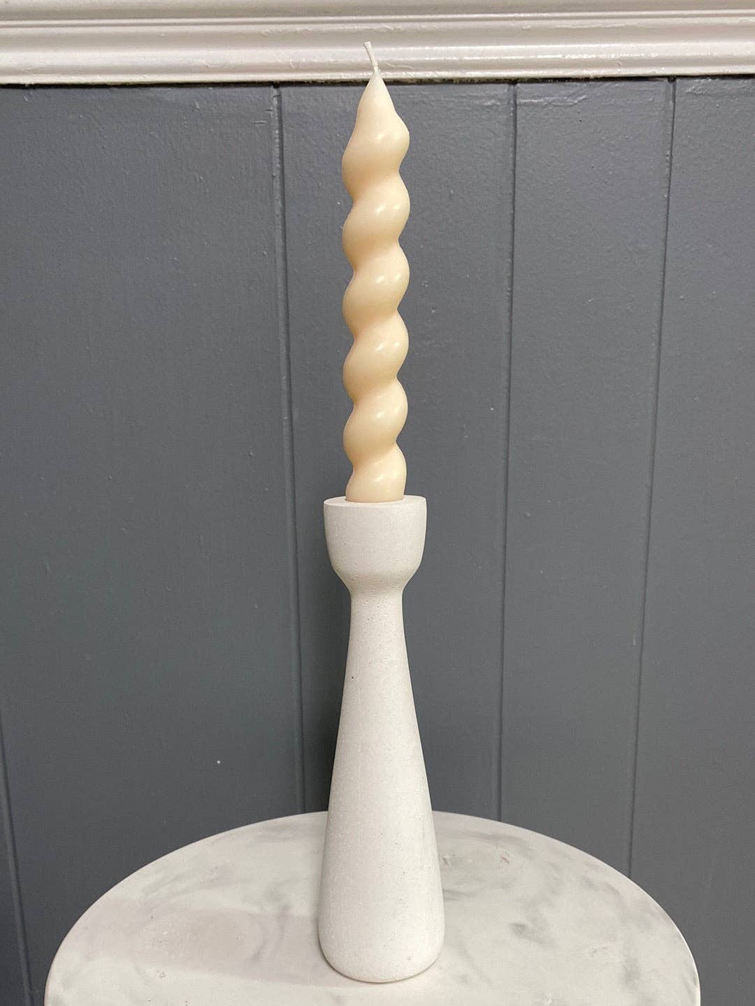 Taper Holder | Candle Holder | Candelabra 9”: Light Gray & Gold