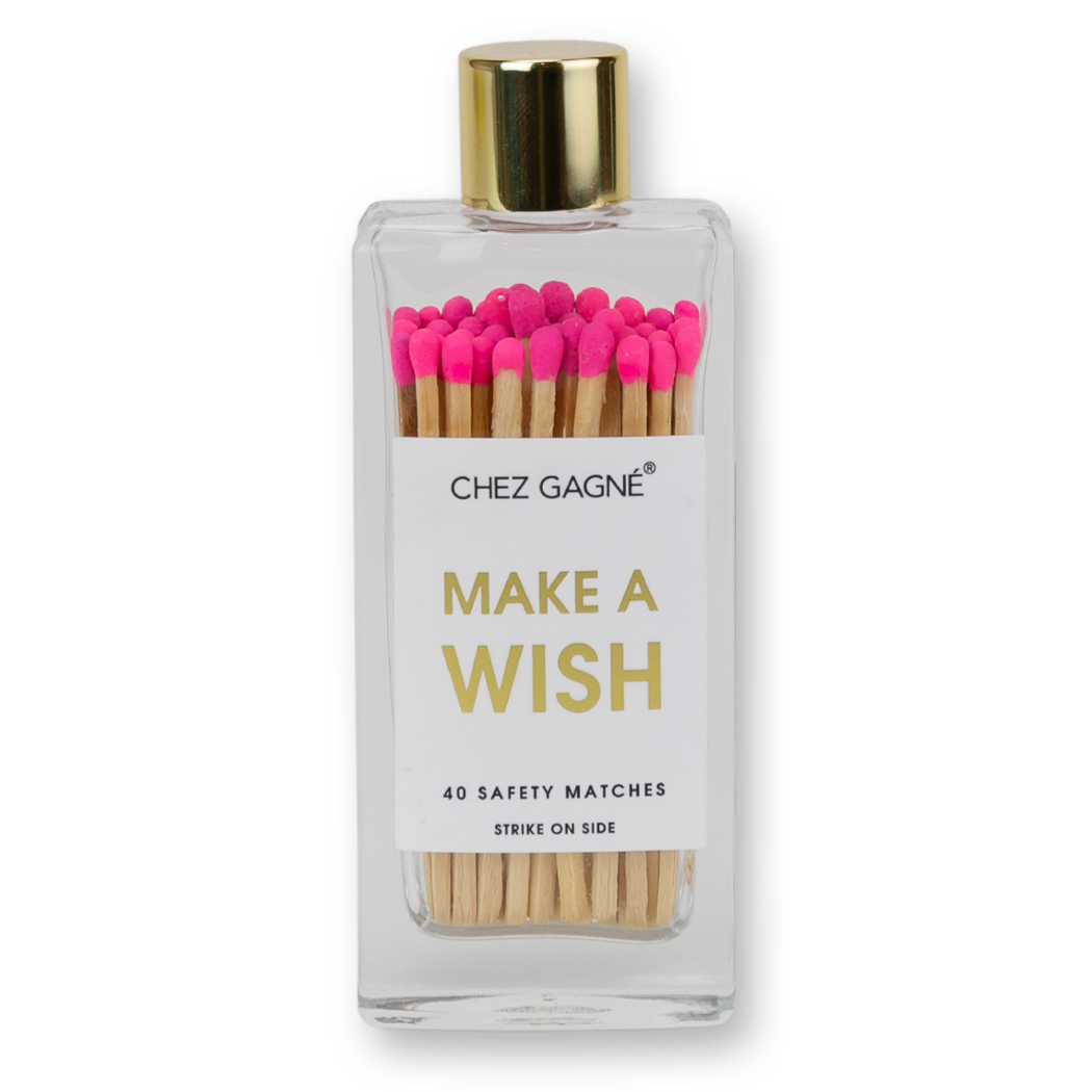 Make A Wish - Birthday Glass Bottle Safety Matches - Bright Pink
