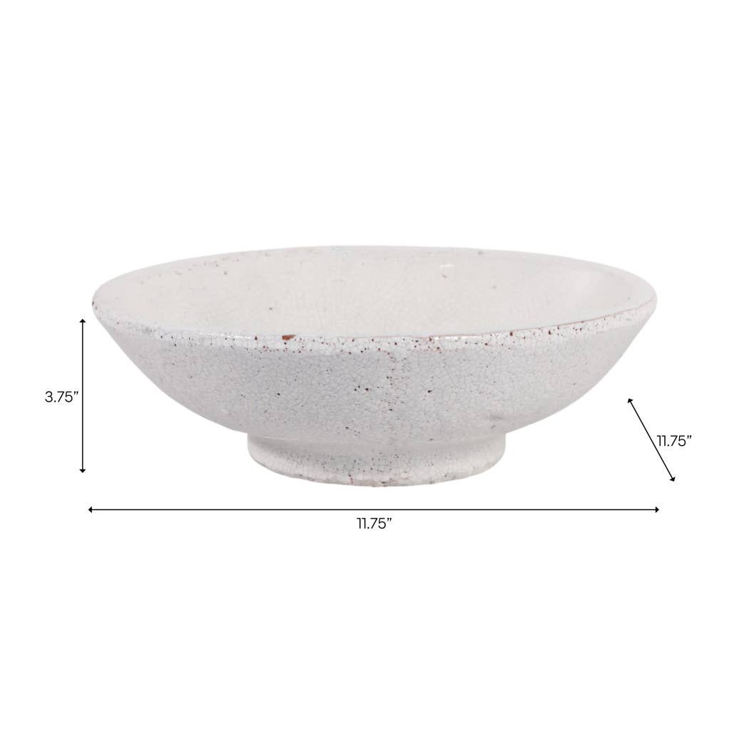 Decorative Bowl - White Terracotta Crackle Finish, 12 in.
