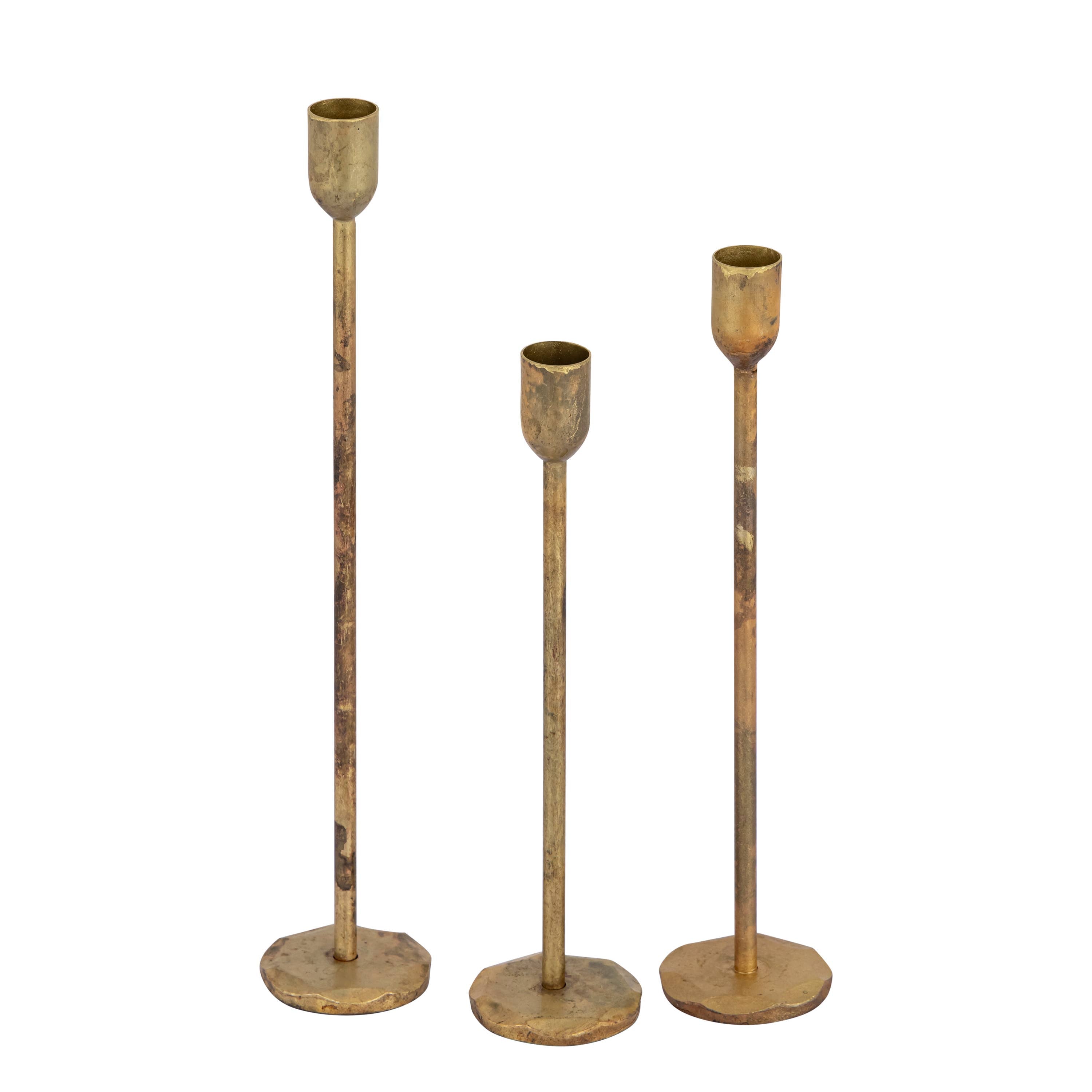 BIDK Candle Holder H 10.25" x Dia 2.25" Old Brass: OLD BRASS / IRON