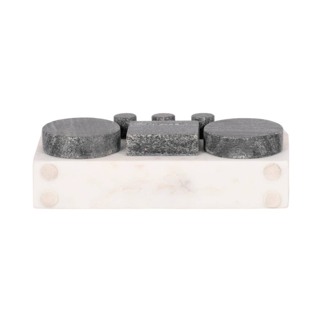 Decorative Figurine - White/Black Marble Boombox, 5 in.