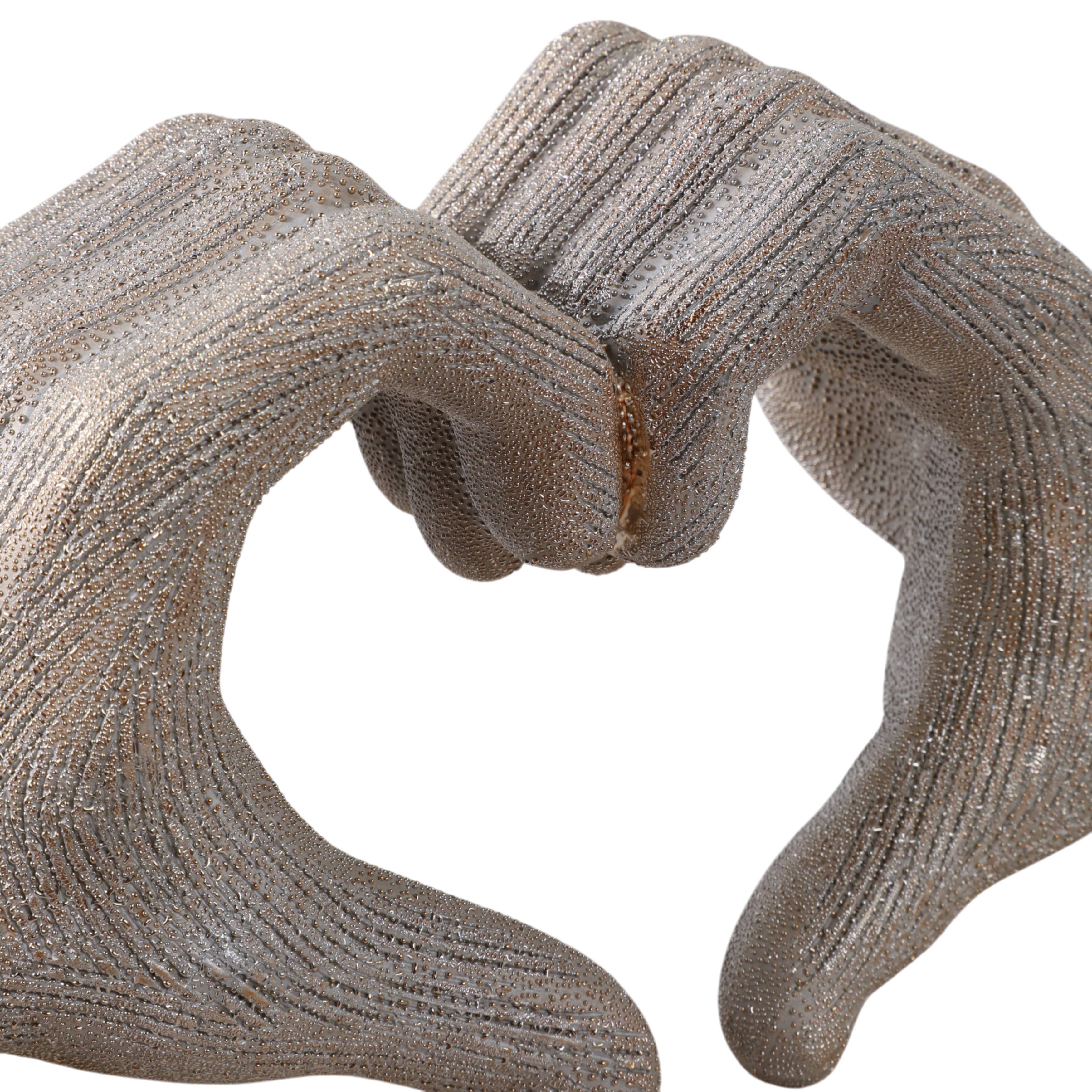 Ceramic Hands Heart Decorative Sculpture - Gold, 5 in.
