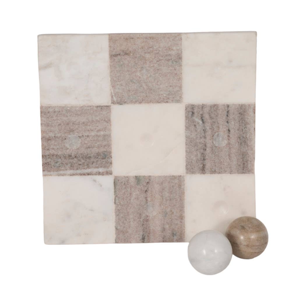 Table Top Game - Ivory Marble Elegant Tic-Tac-Toe, 9 in.
