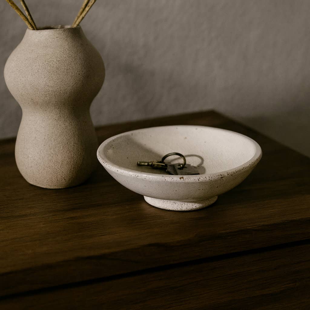 Decorative Bowl - White Terracotta Crackle Finish, 12 in.