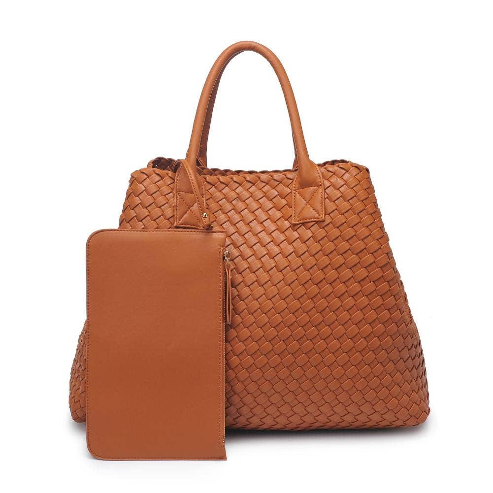 Ithaca Woven Vegan Leather Tote: Black