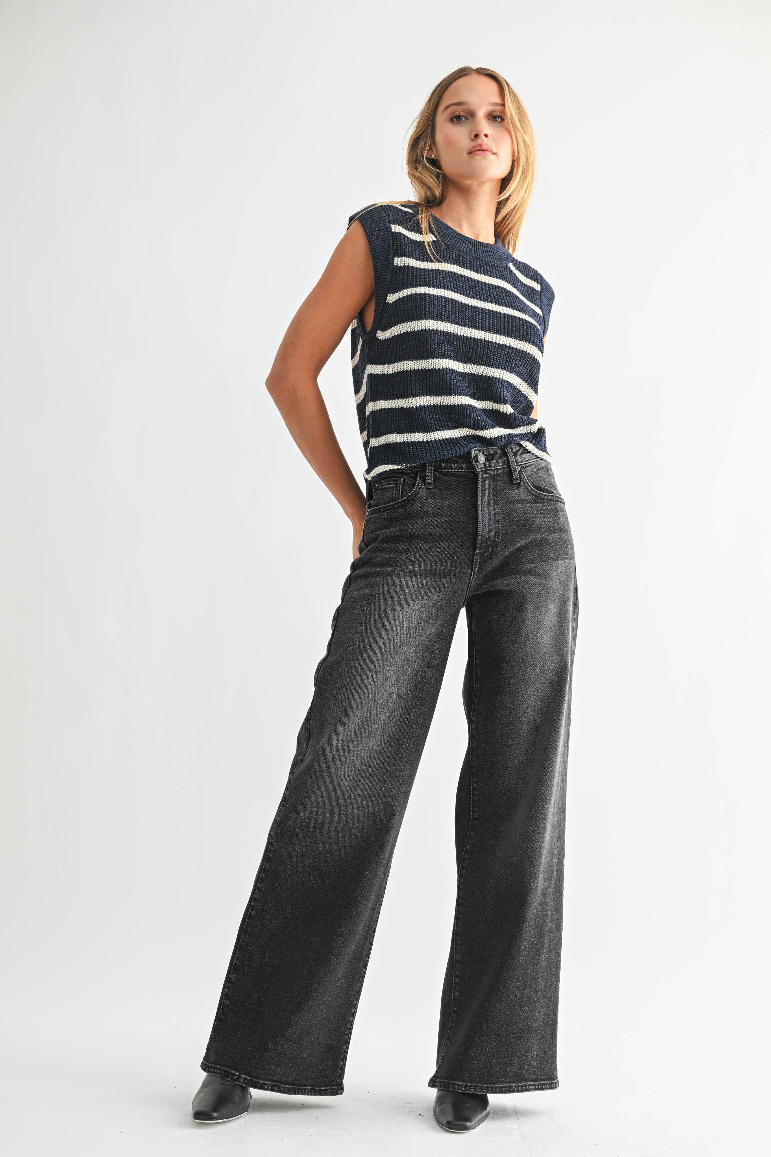 *PREORDER* JB COLLECTION Full Length Relaxed Ultra Wide Leg - WASHED BLACK