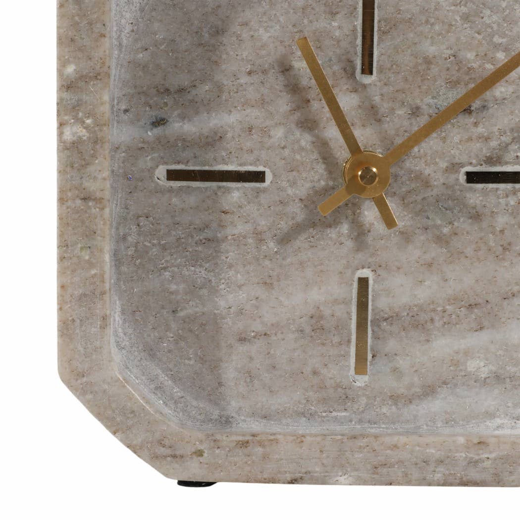 Brown/Gold 6 in. Modern Marble Octagon Table Clock