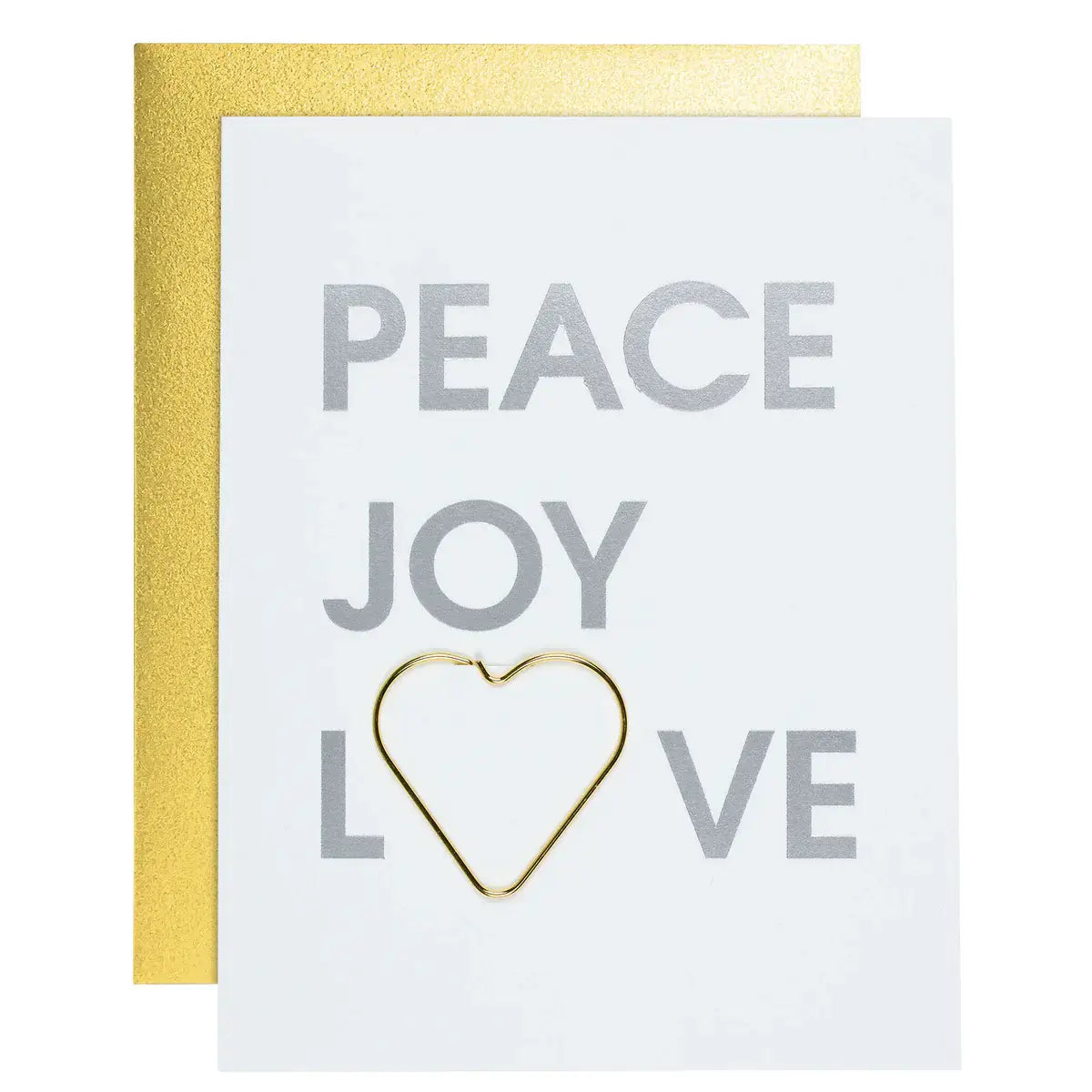 CHEZ GAGNE Peace Joy Love Letterpress Card with Heart Paper Clip