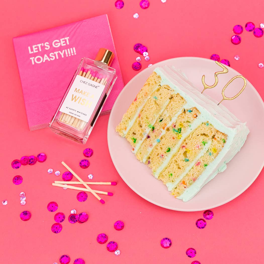 Make A Wish - Birthday Glass Bottle Safety Matches - Bright Pink