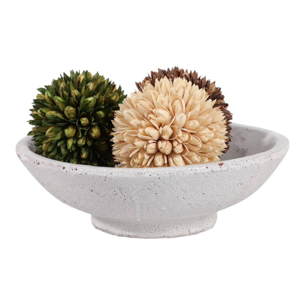 Decorative Bowl - White Terracotta Crackle Finish, 12 in.