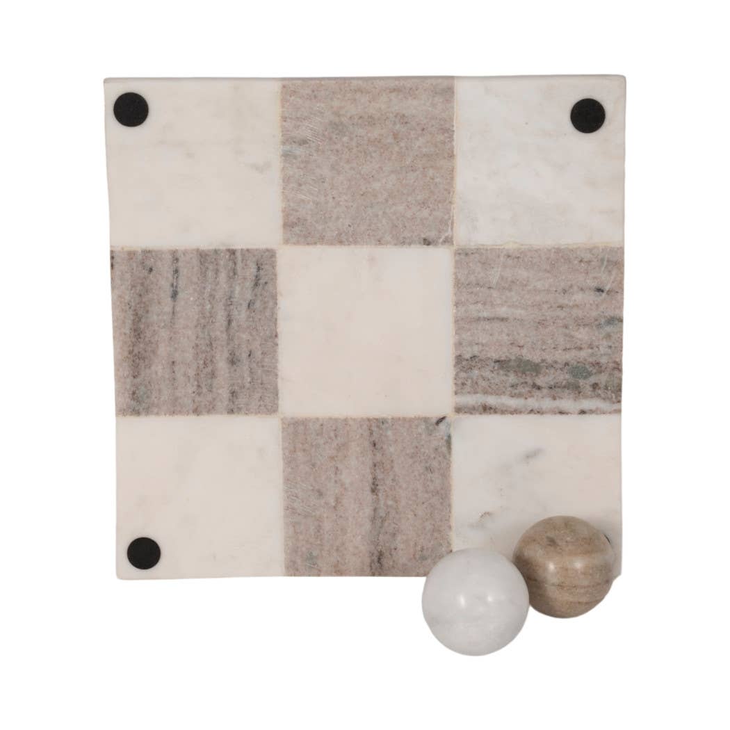 Table Top Game - Ivory Marble Elegant Tic-Tac-Toe, 9 in.